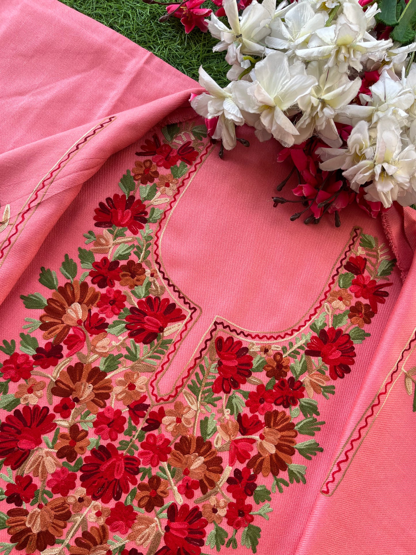 Soft Pink Woollen Aari Embroidered 2pc suit 5mtr