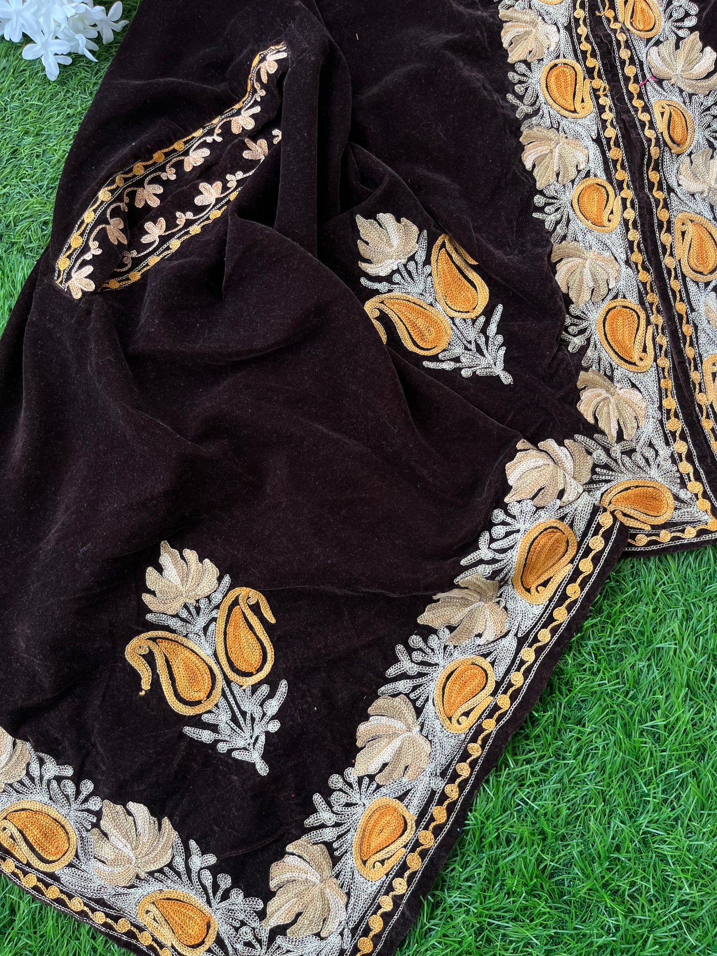 Brown Aari Embroidered Velvet Cape