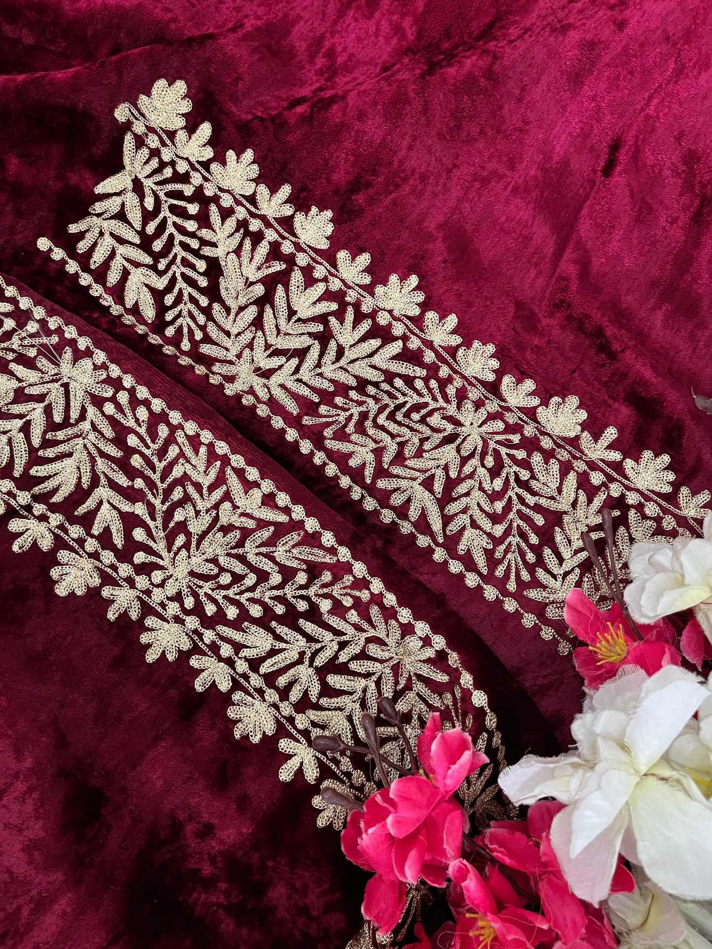 Maroon Tilla Pure Makhmal 3pc Suit