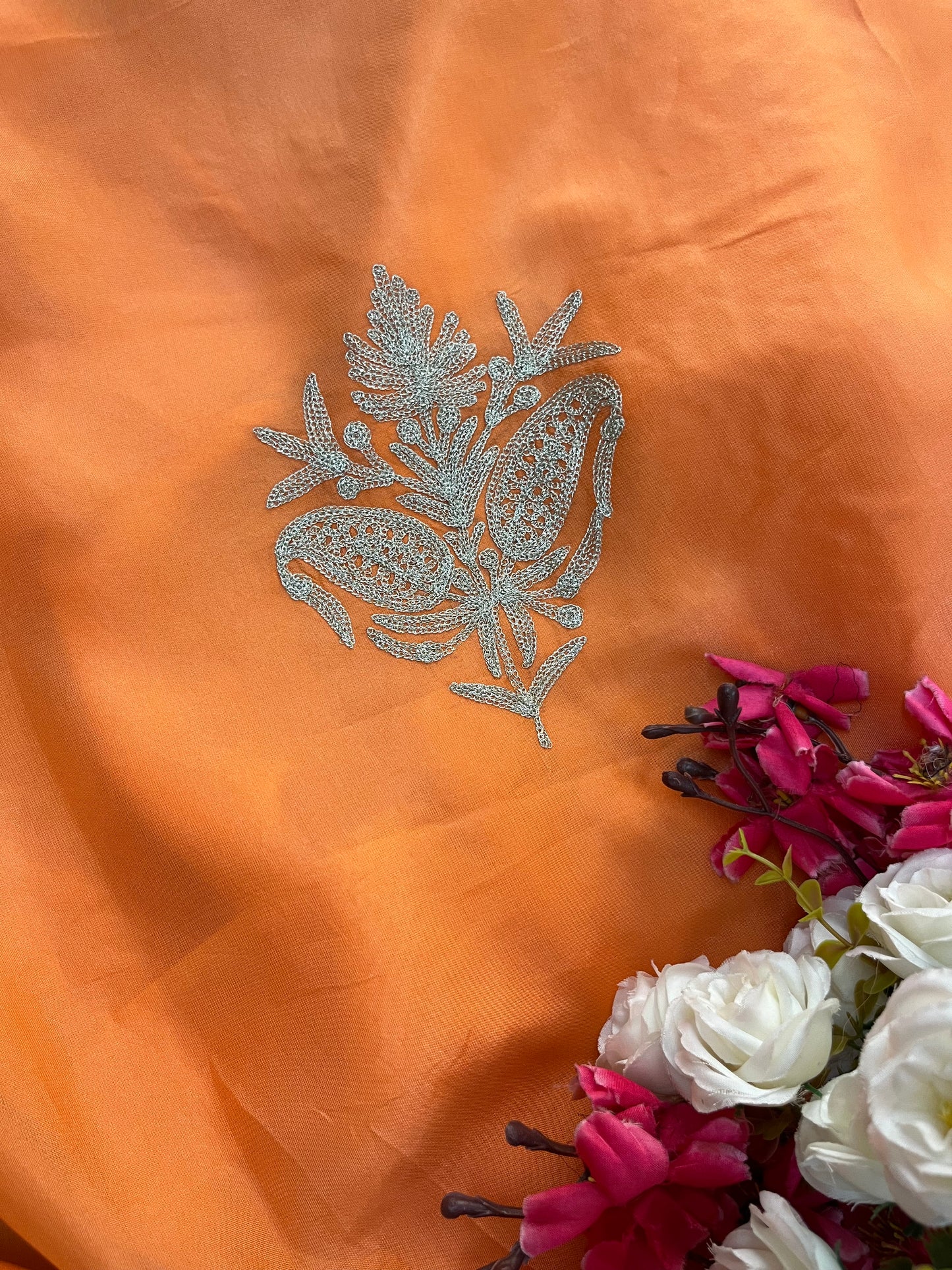 Orange Silk Tilla Kashmiri Suit