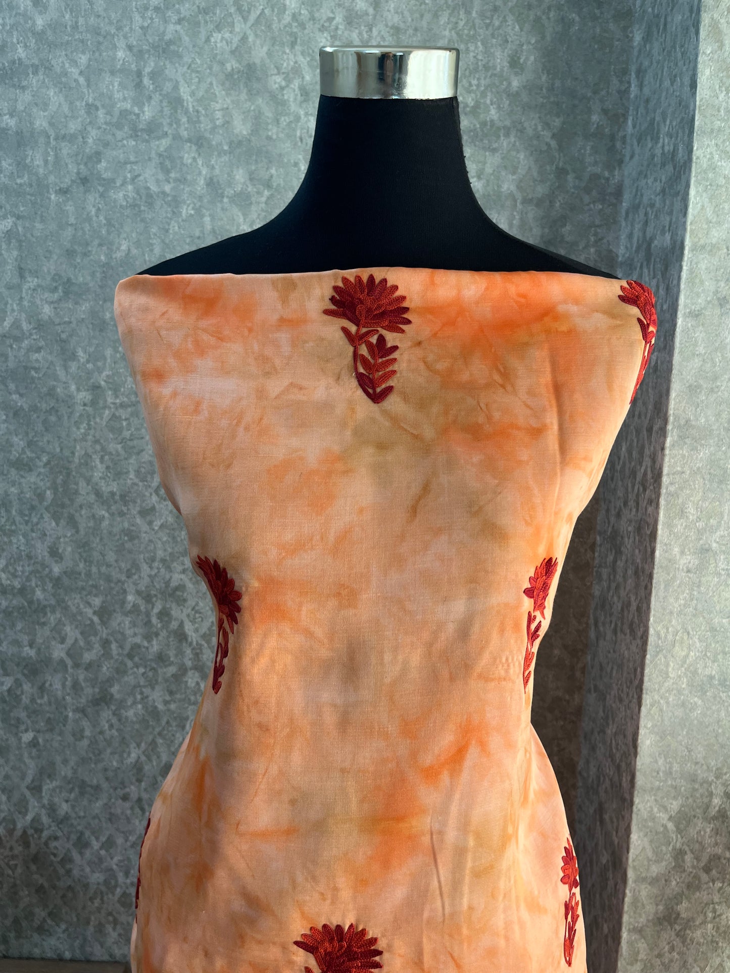 Tangerine Orange Self Work Satin Cotton Unstitched Co-ord Set