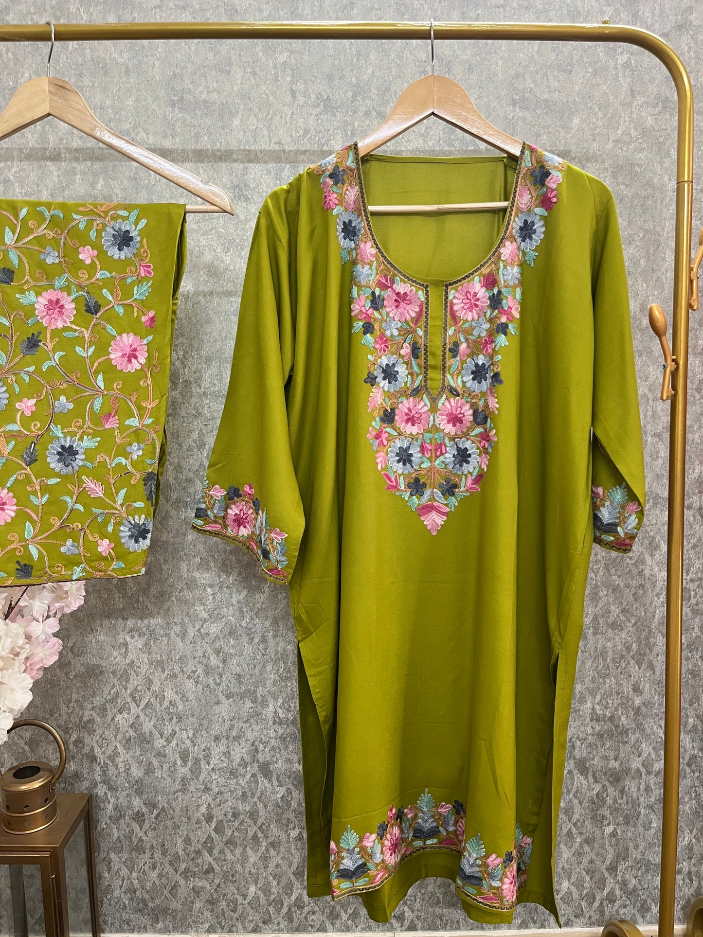 Heena Green Cotton Stitched Co-ord Set(46)