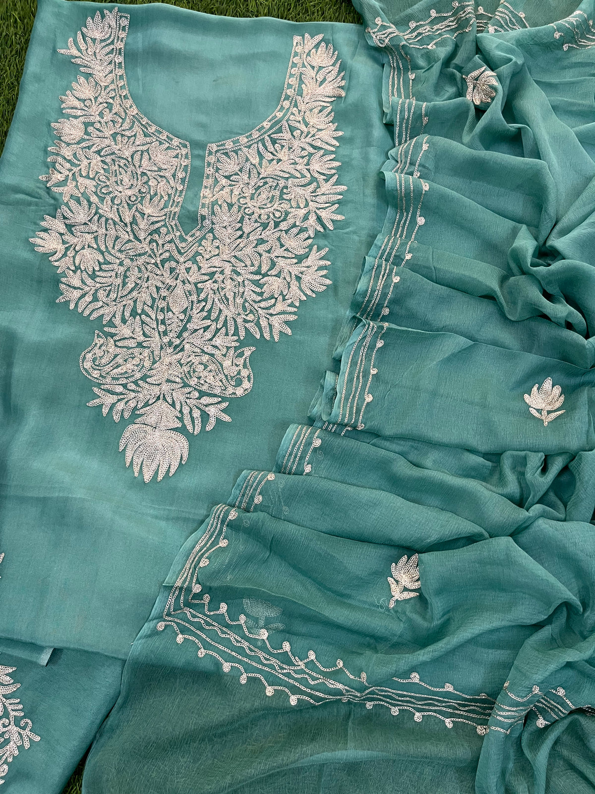 Green Silk Tilla Kashmiri Suit