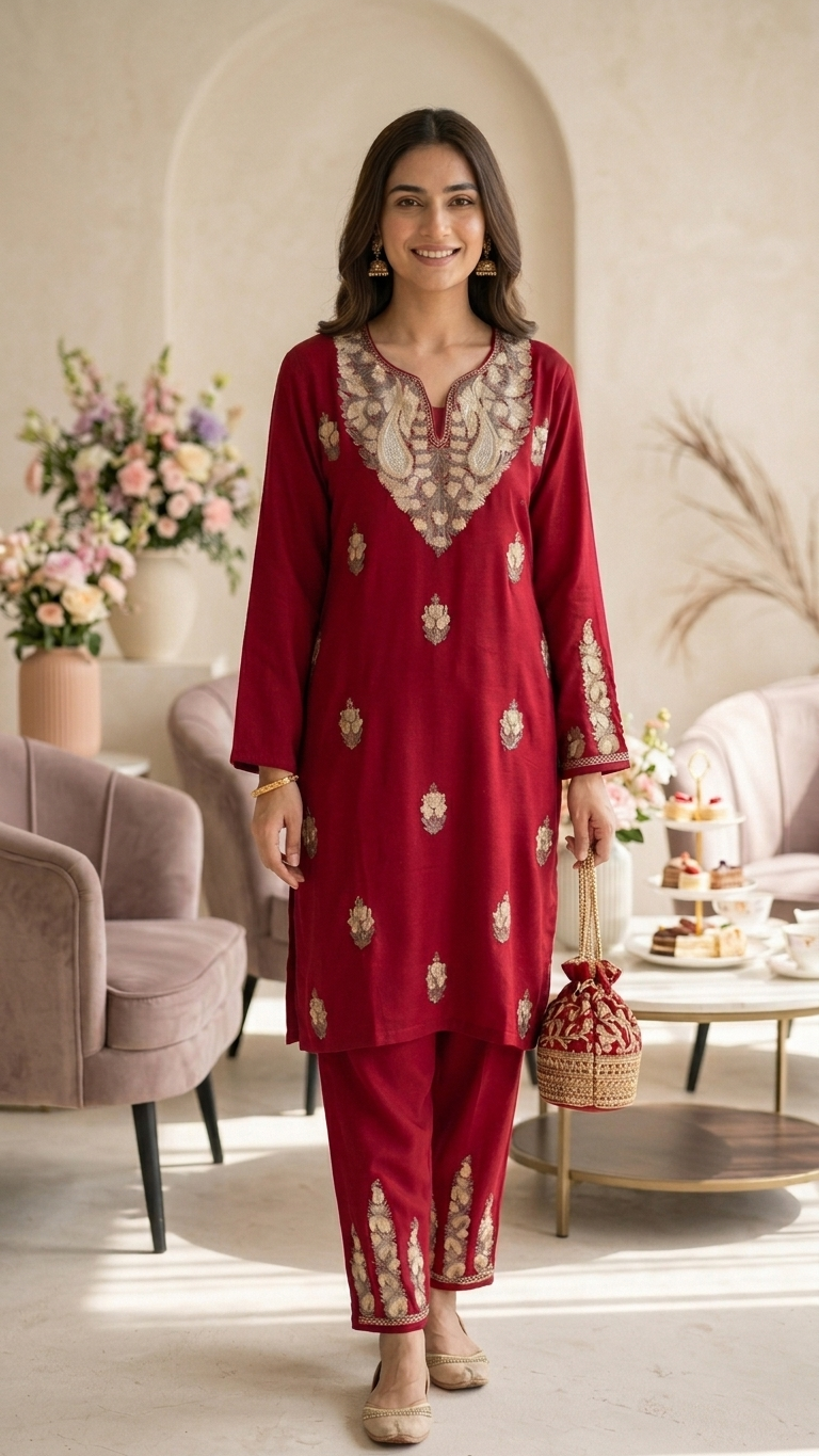 Maroon Cotton Cord Set Size(42)