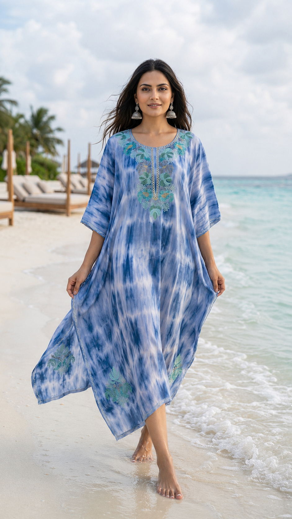 Ice Blue Pure Georgette Shibori Kaftan (44)