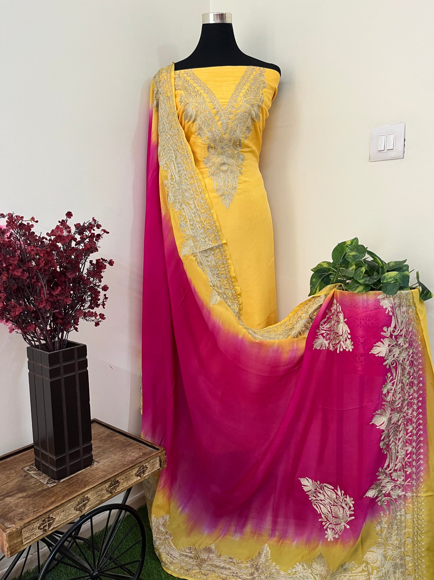 Gold Sanam Silk Kashmiri Suit