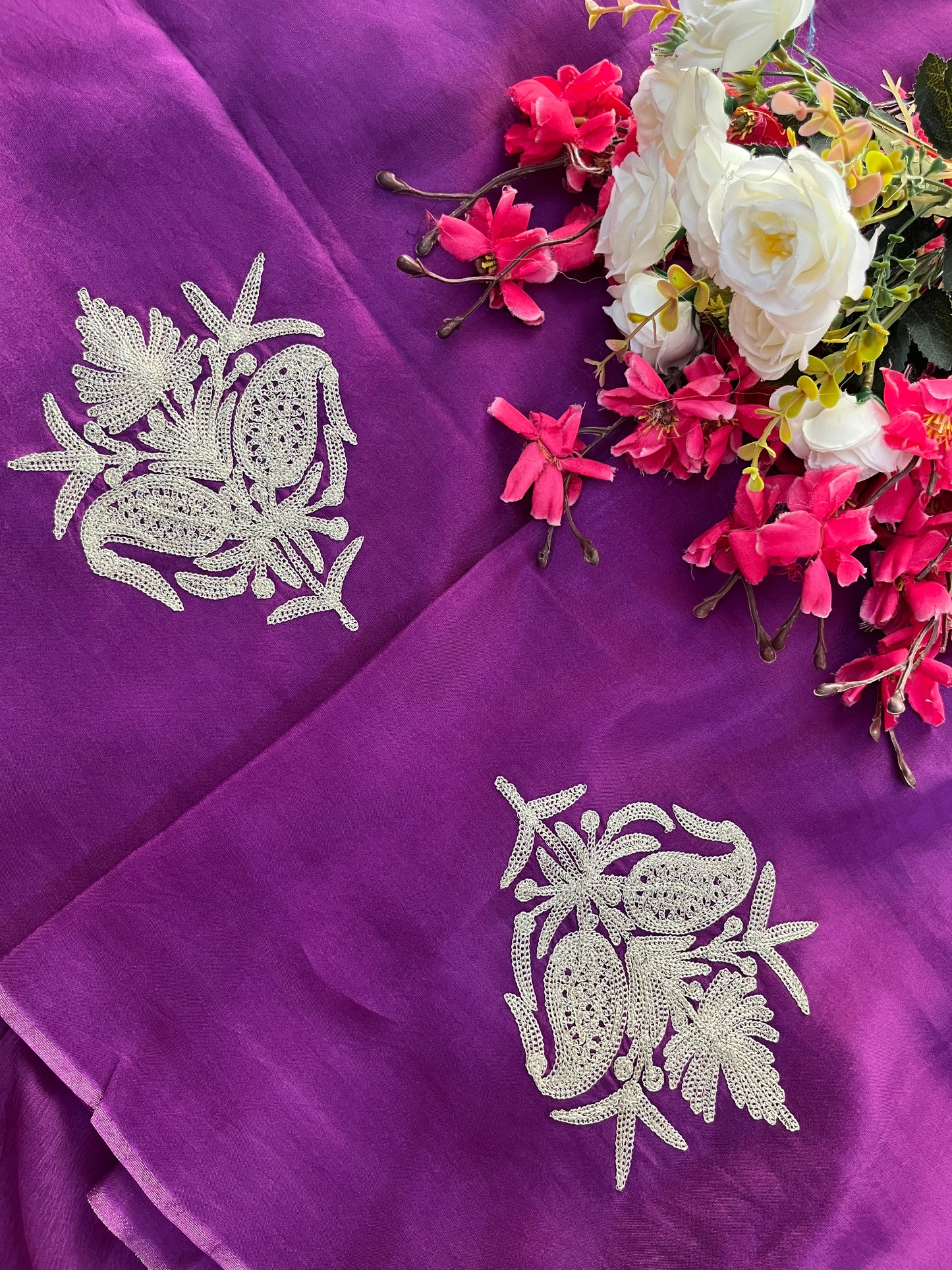 Purple Silk Tilla Kashmiri Suit
