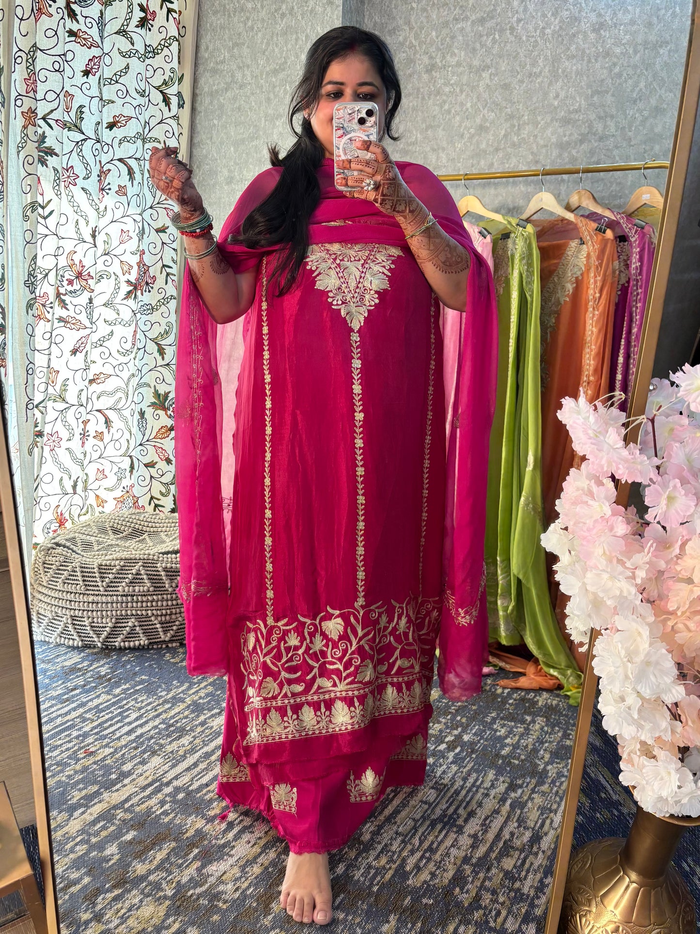 Hot Pink Sanam’ Tilla Kashmiri Silk Suit