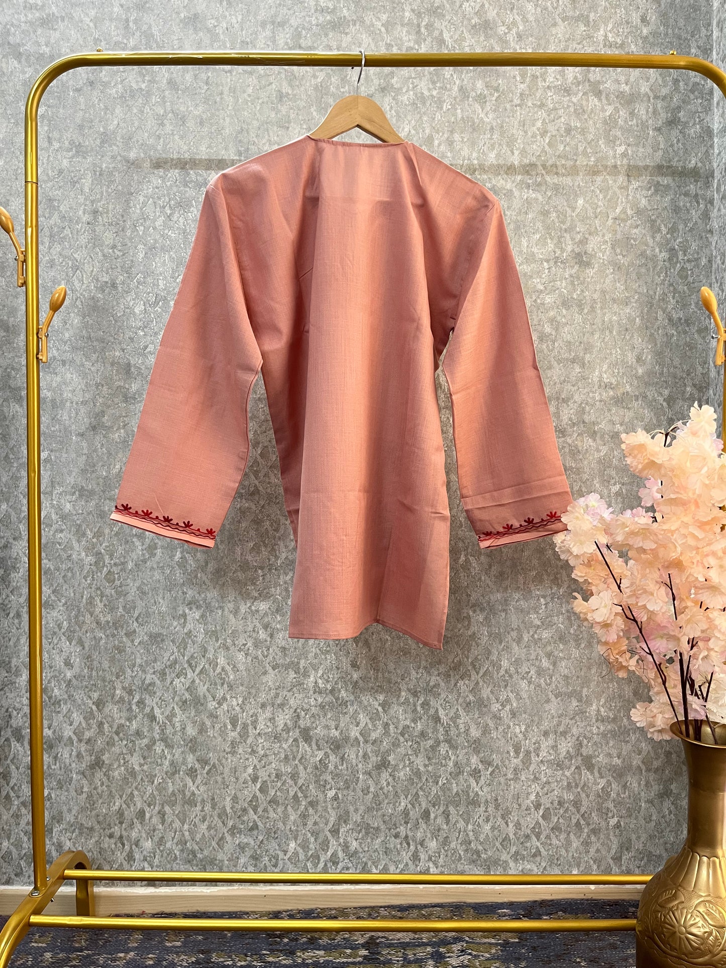 Soft Pink Cotton Aari Work Kurta