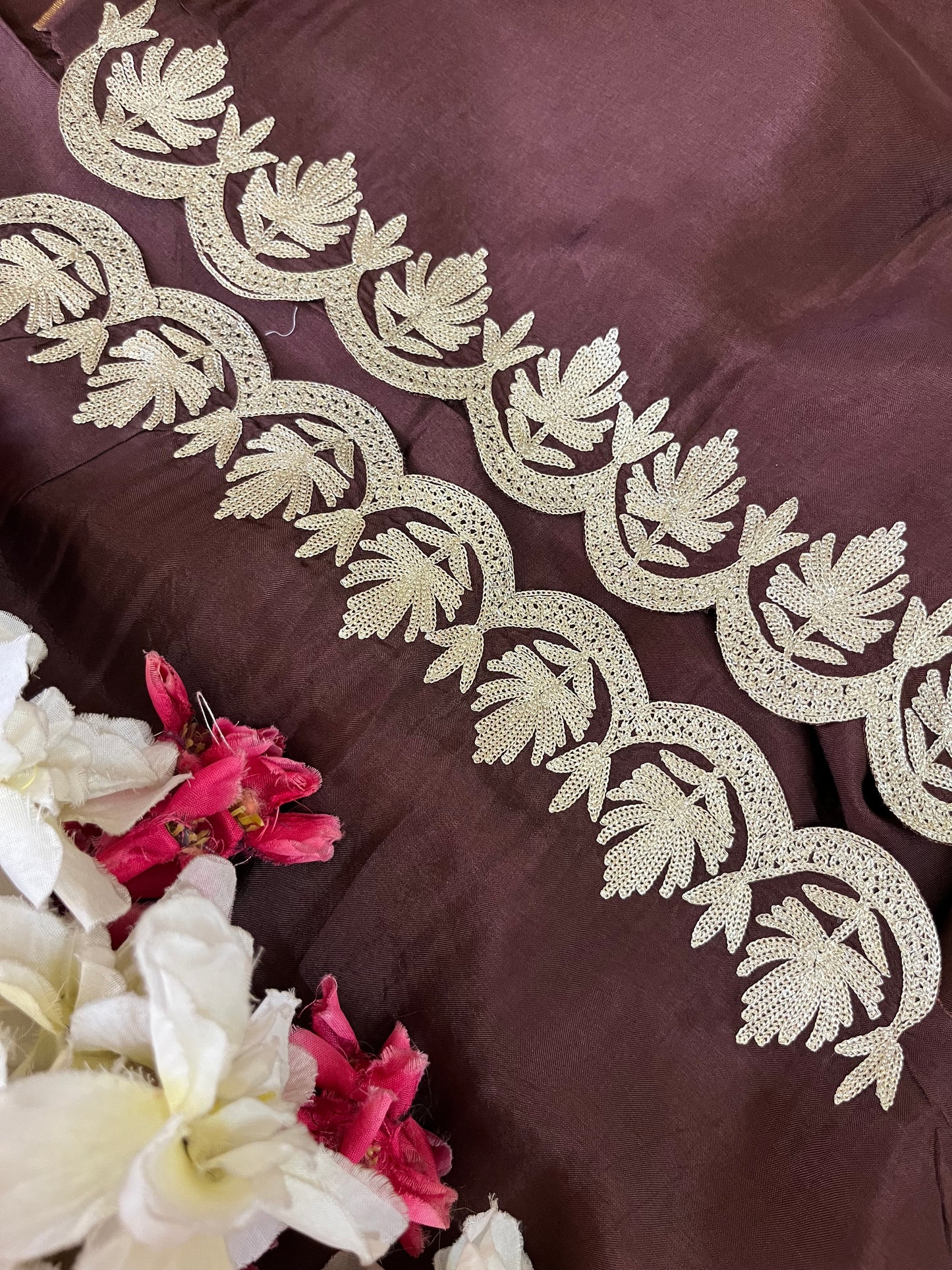 Sanam’ Orange Silk Tilla Embroidered Suit material