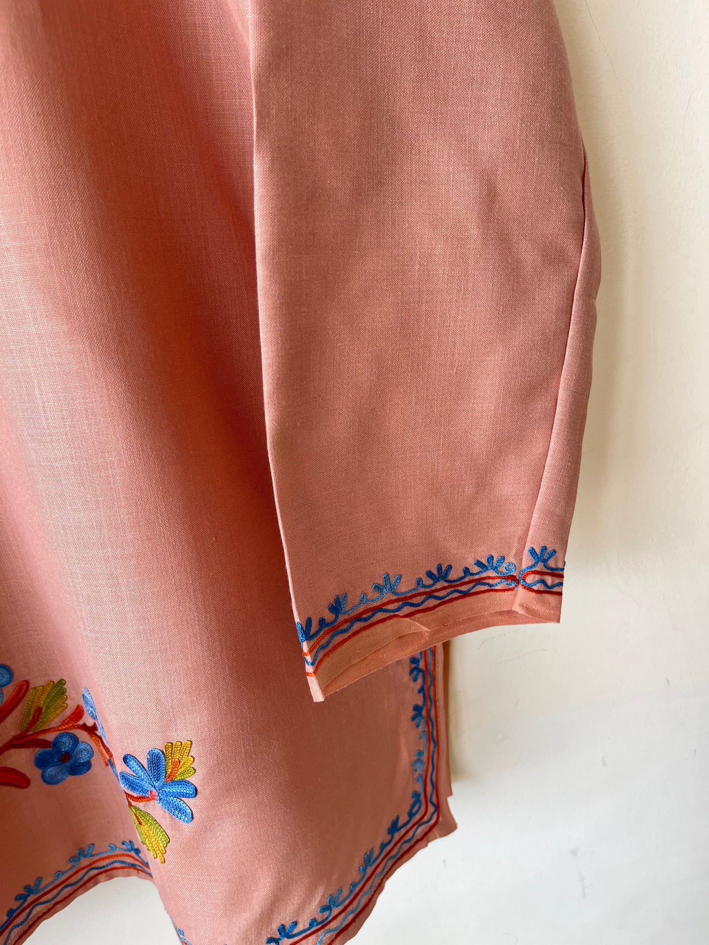 Soft Pink Cotton Aari Work Kurta