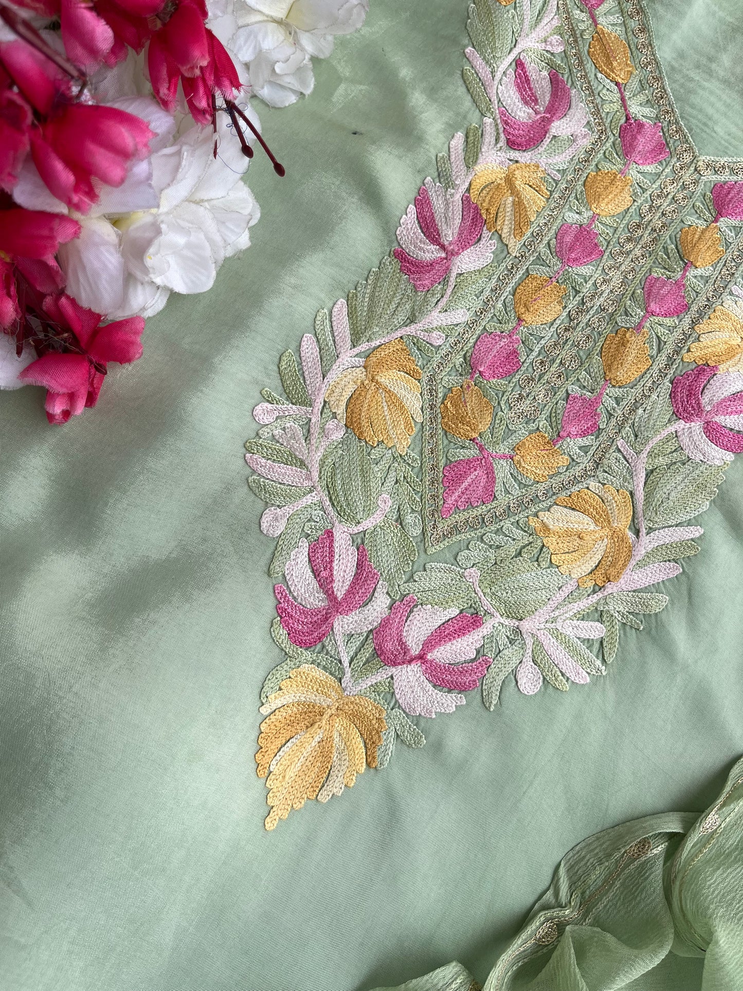 Green Opada Silk Kashmiri Suits