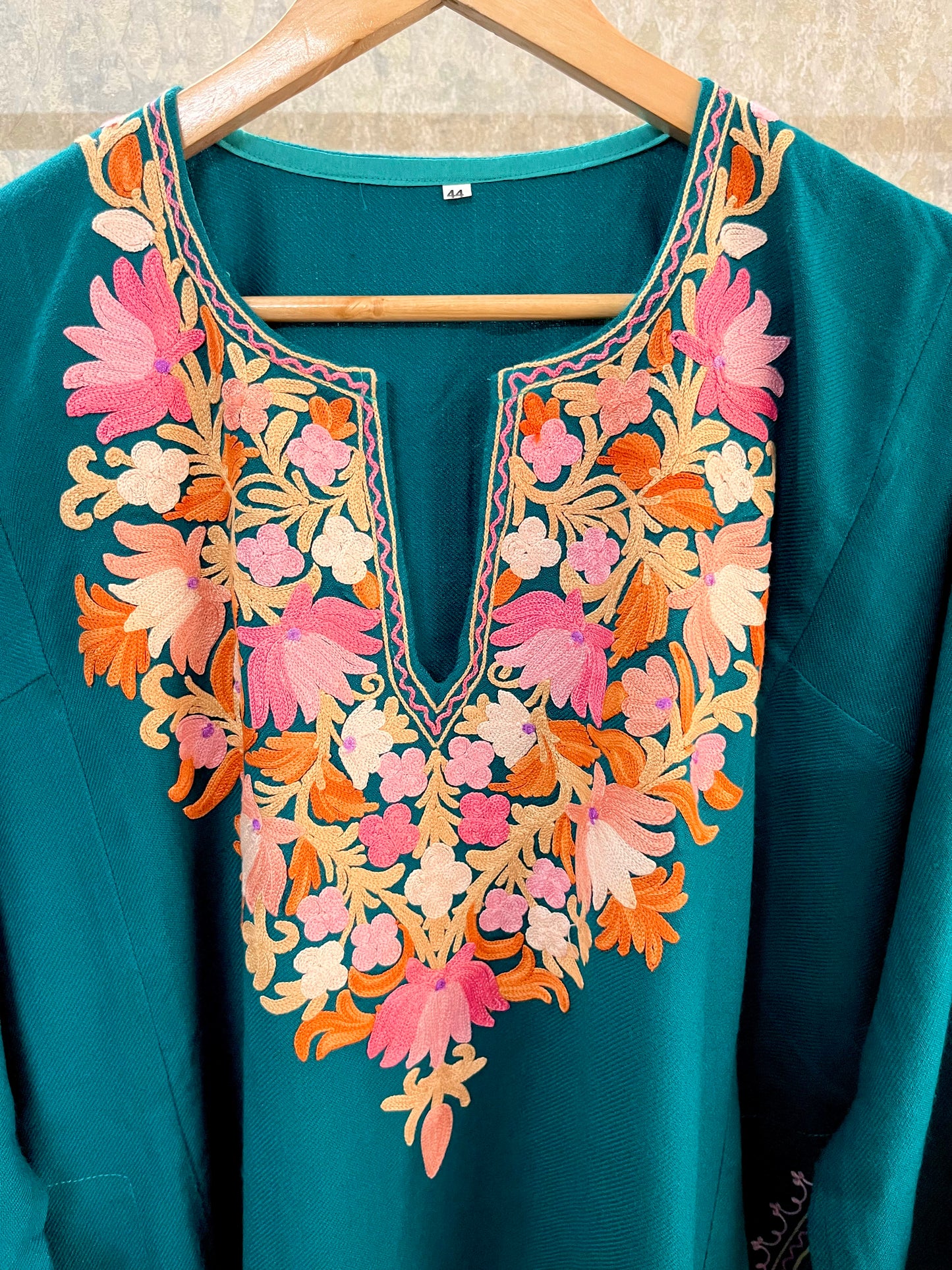 Green Aari Embroidered Wool Pheran