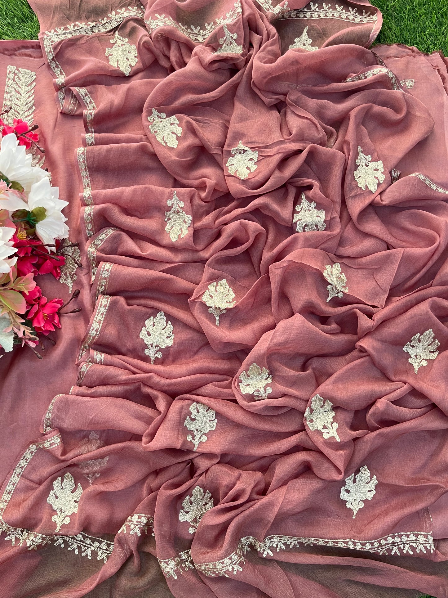 Onion Pink Silk Tilla Kashmiri Suit