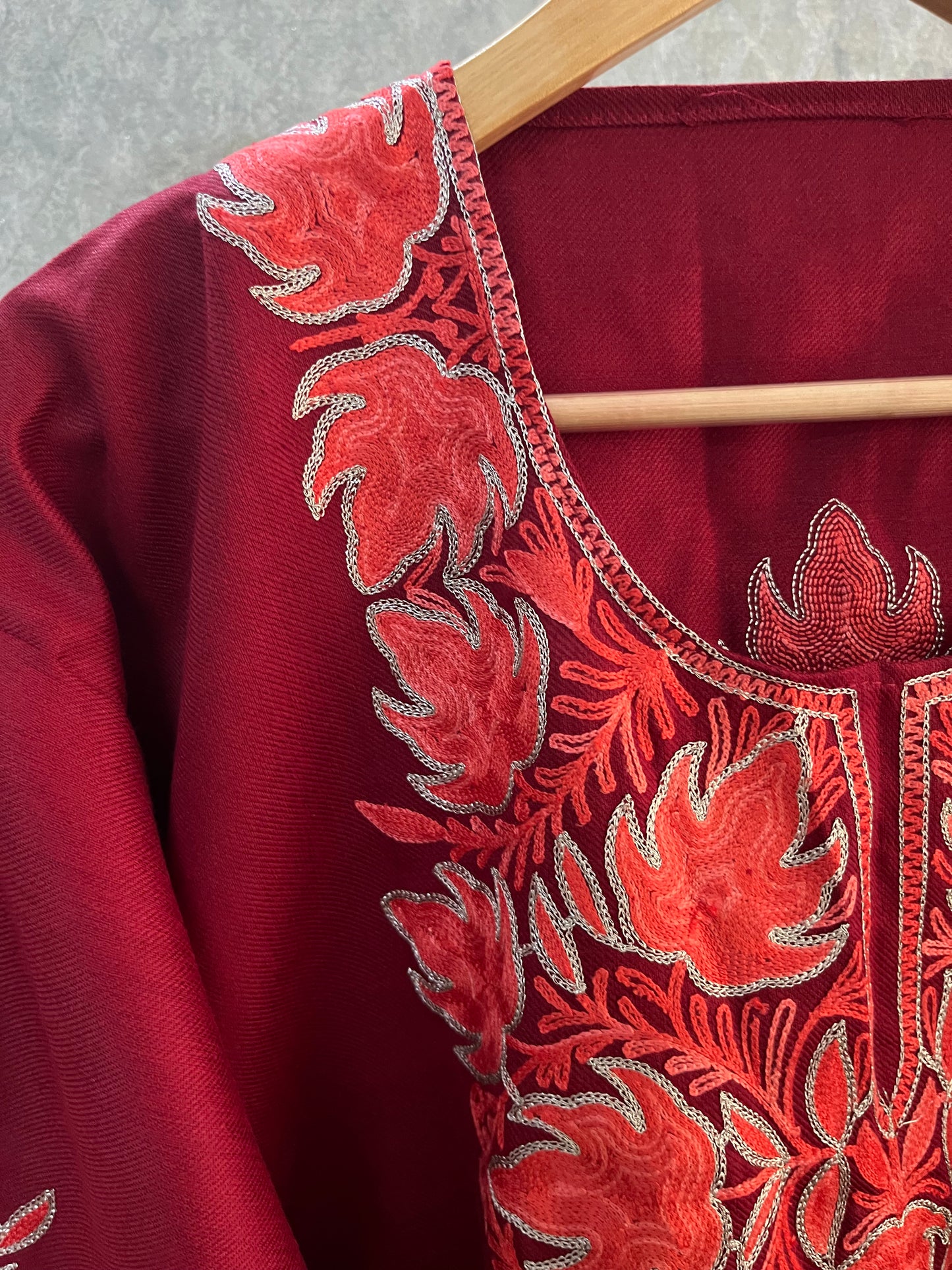 Maroon Woollen Kashmiri Co-Ord Set ( Size 46)