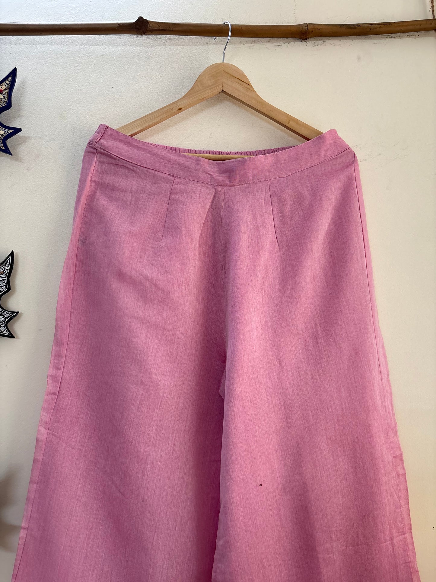 Women Pink Flared Aari Embroidered Palazzos