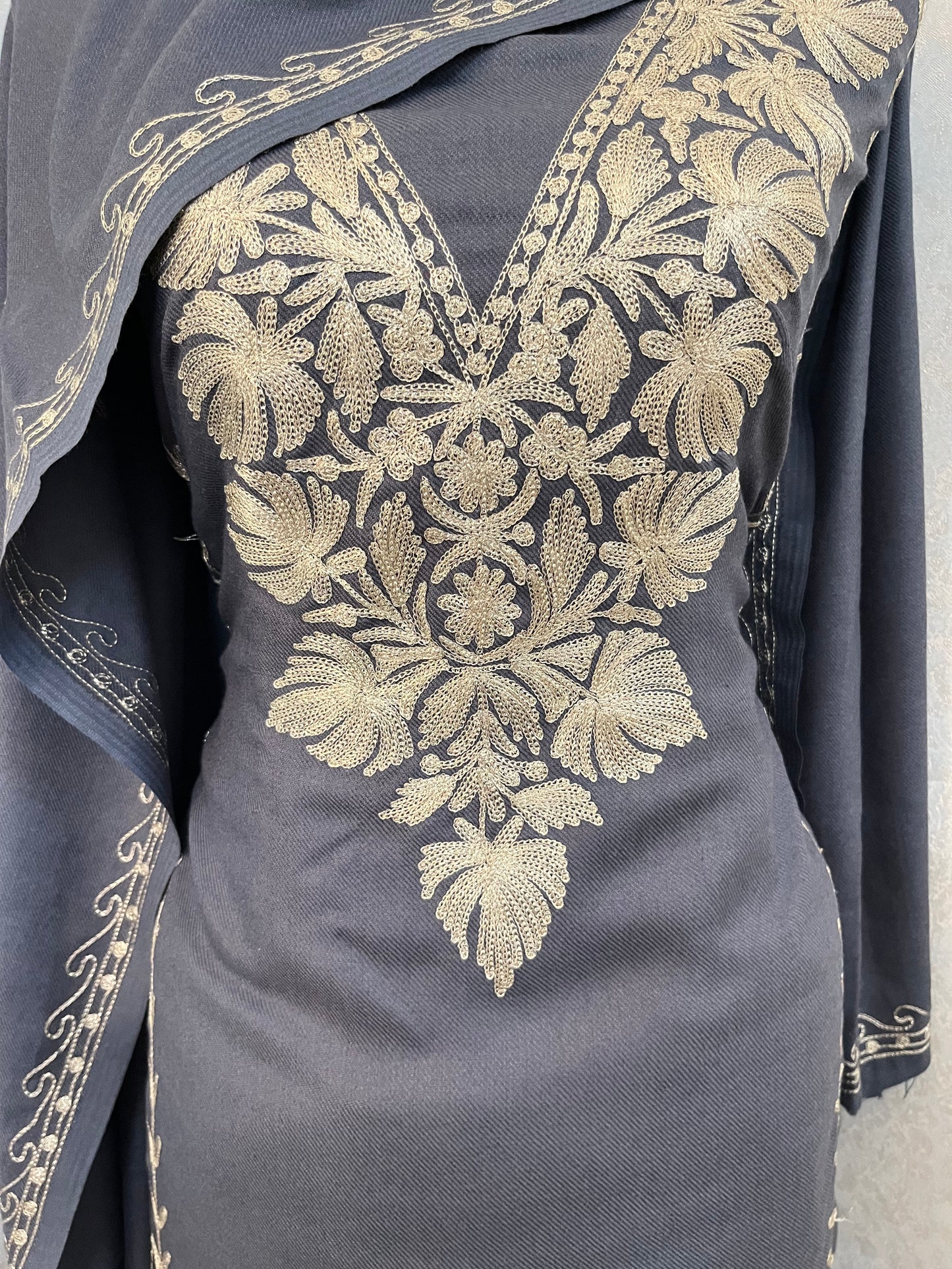 English Grey Tilla Embroidered 3pc Suit Stole
