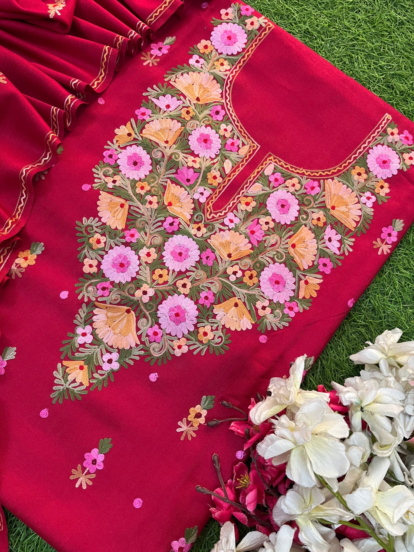 Red Woollen Aari Embroidered 3pc suit