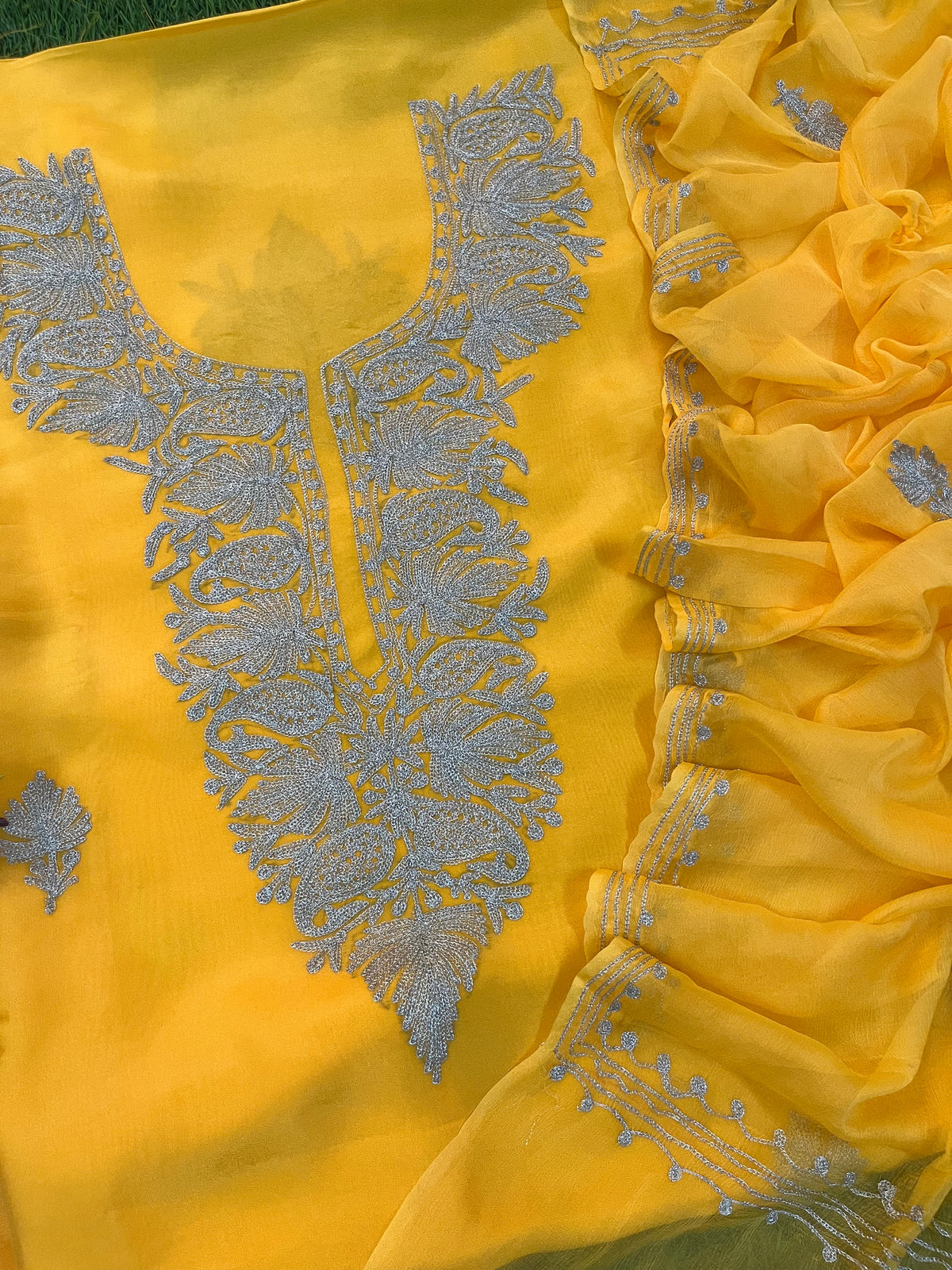 Yellow Silk Tilla Kashmiri Suit