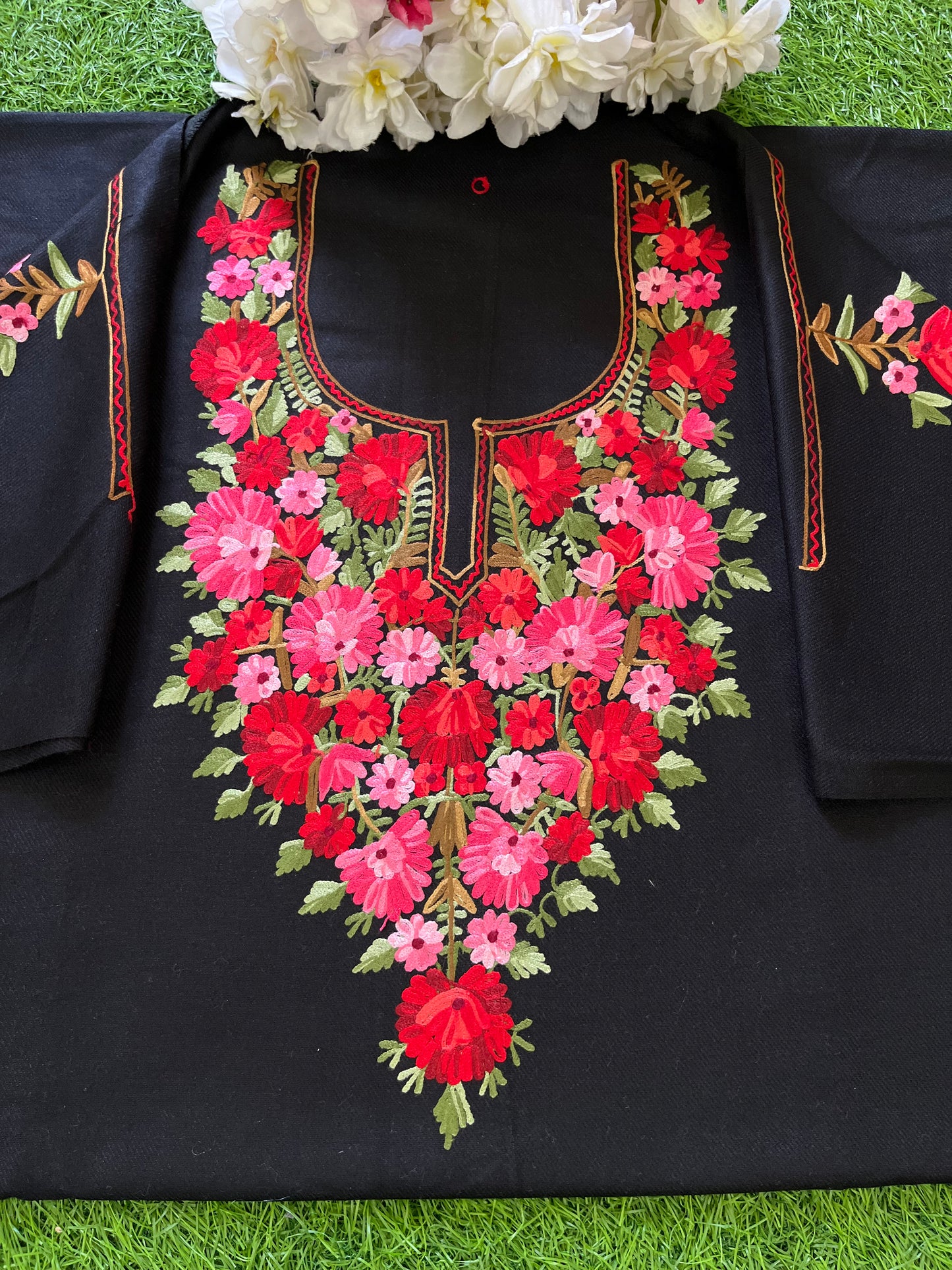 Black Woollen Aari Embroidered 2pc suit 5mtr