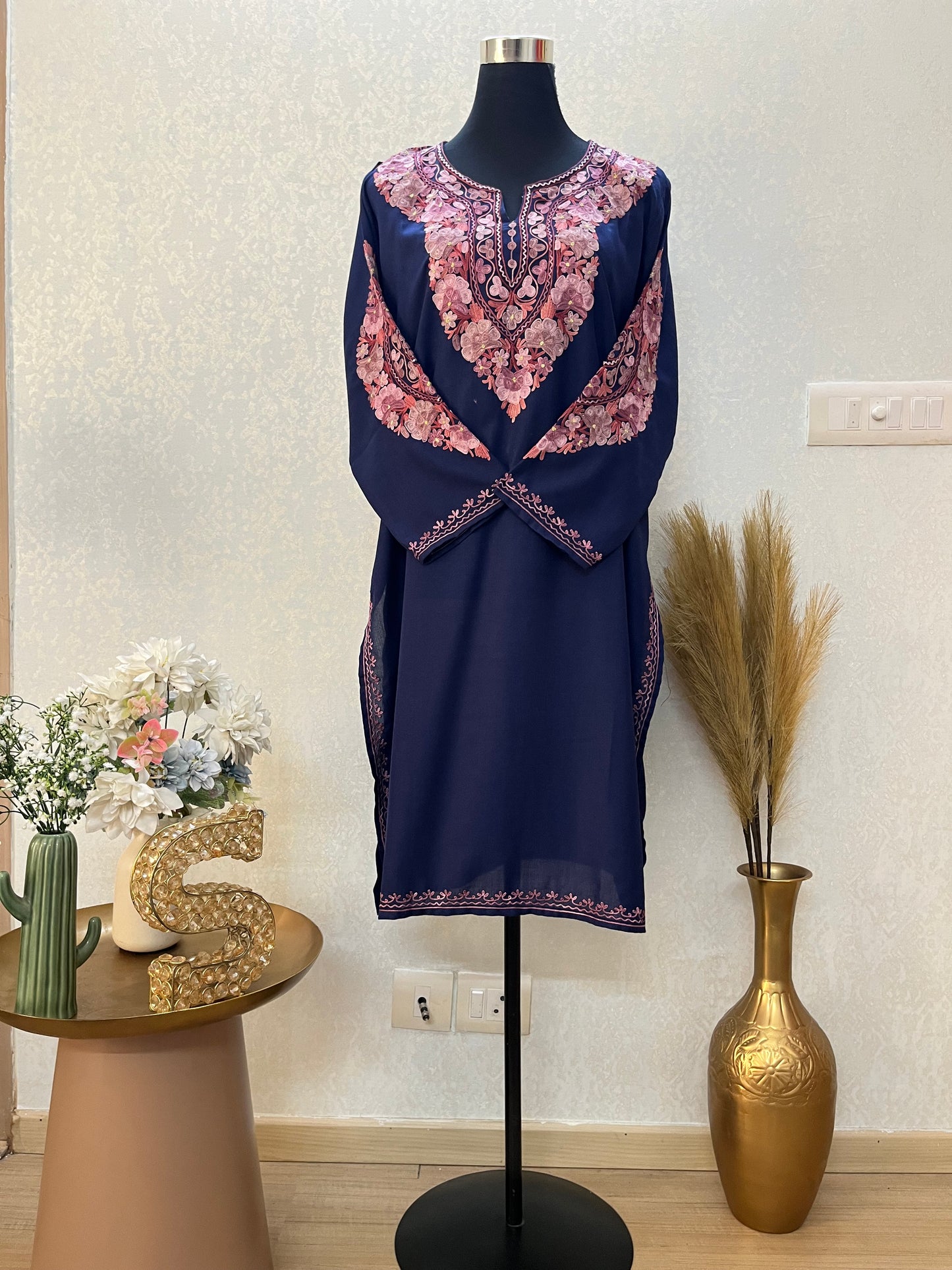 Navy Blue Cotton Aari Work Kurta