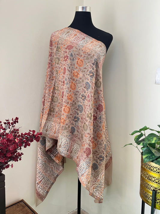 Beige Kani Fine Semi Pashmina stole