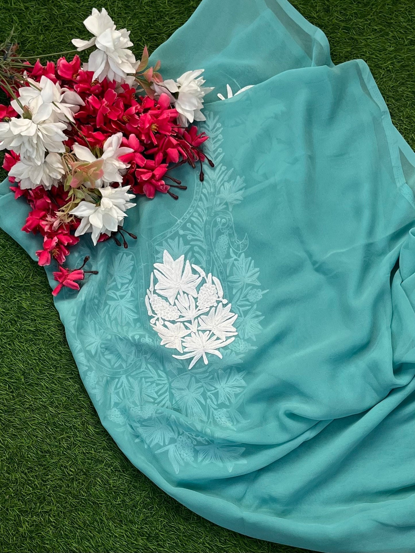 Blue Georgette Kashmiri Kurta Material