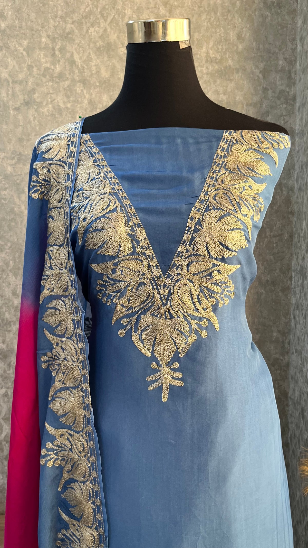 Blue Sanam Silk Kashmiri Suit