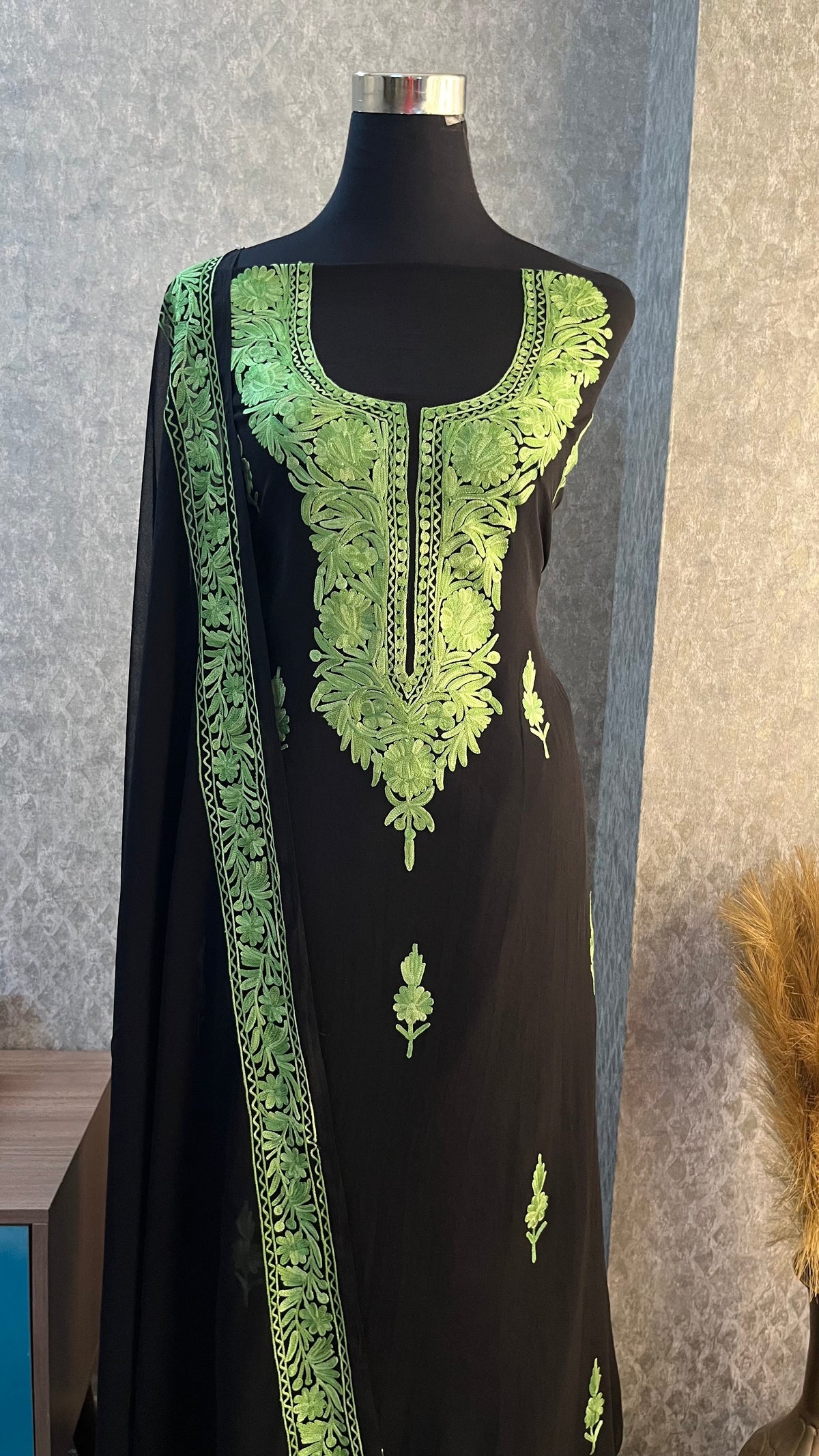 Georgette Black 3 Pc Kashmiri Suit