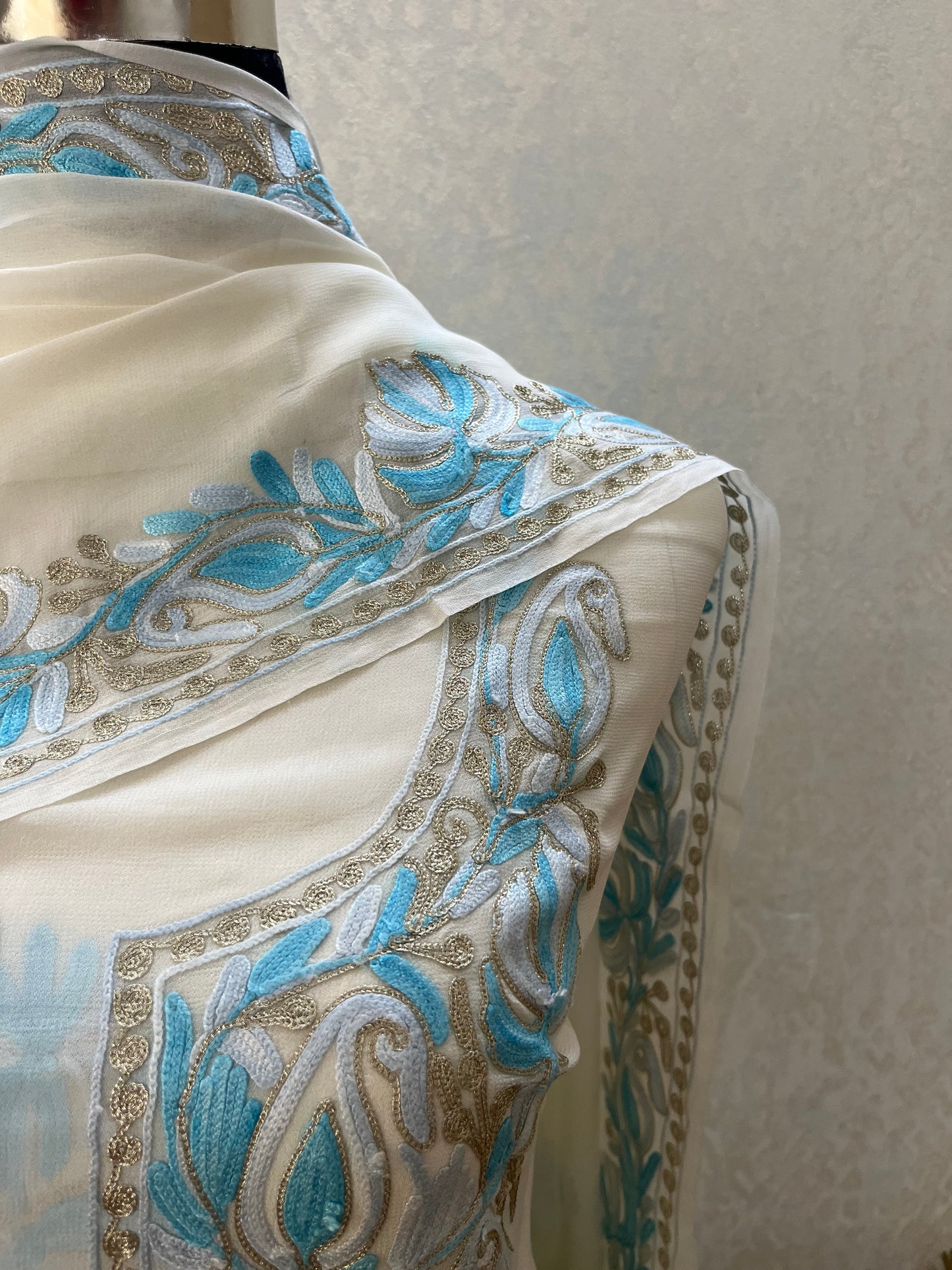 Off White Pure Georgette Kashmiri Suit