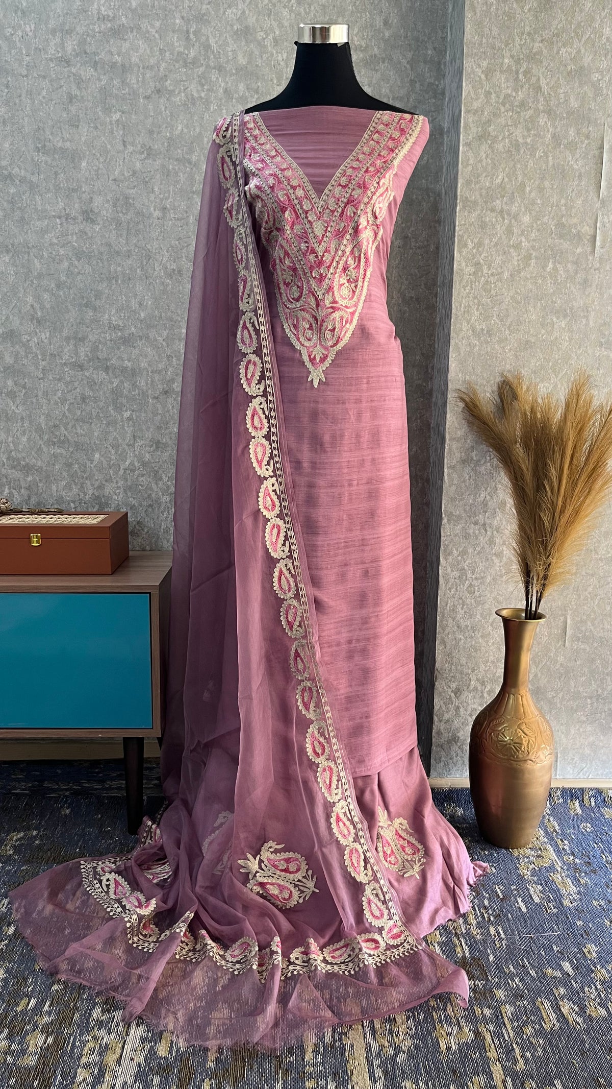 Mauve Russian Silk Kashmiri Suit