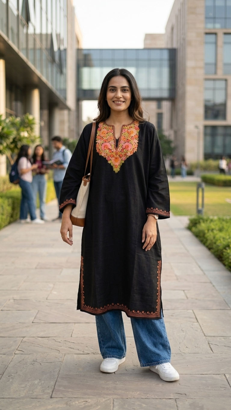 Black Aari Embroidered Wool Pheran