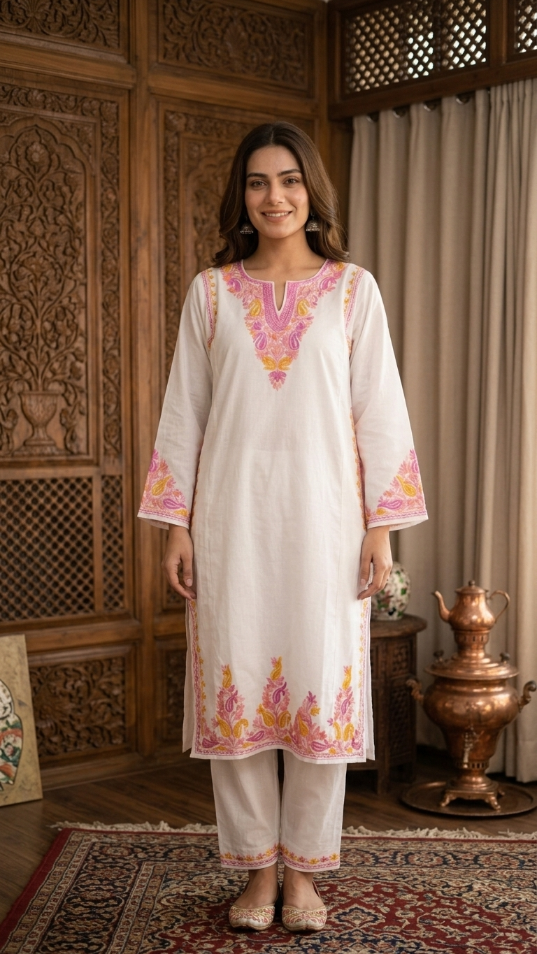 Off White Cotton Pheran Set