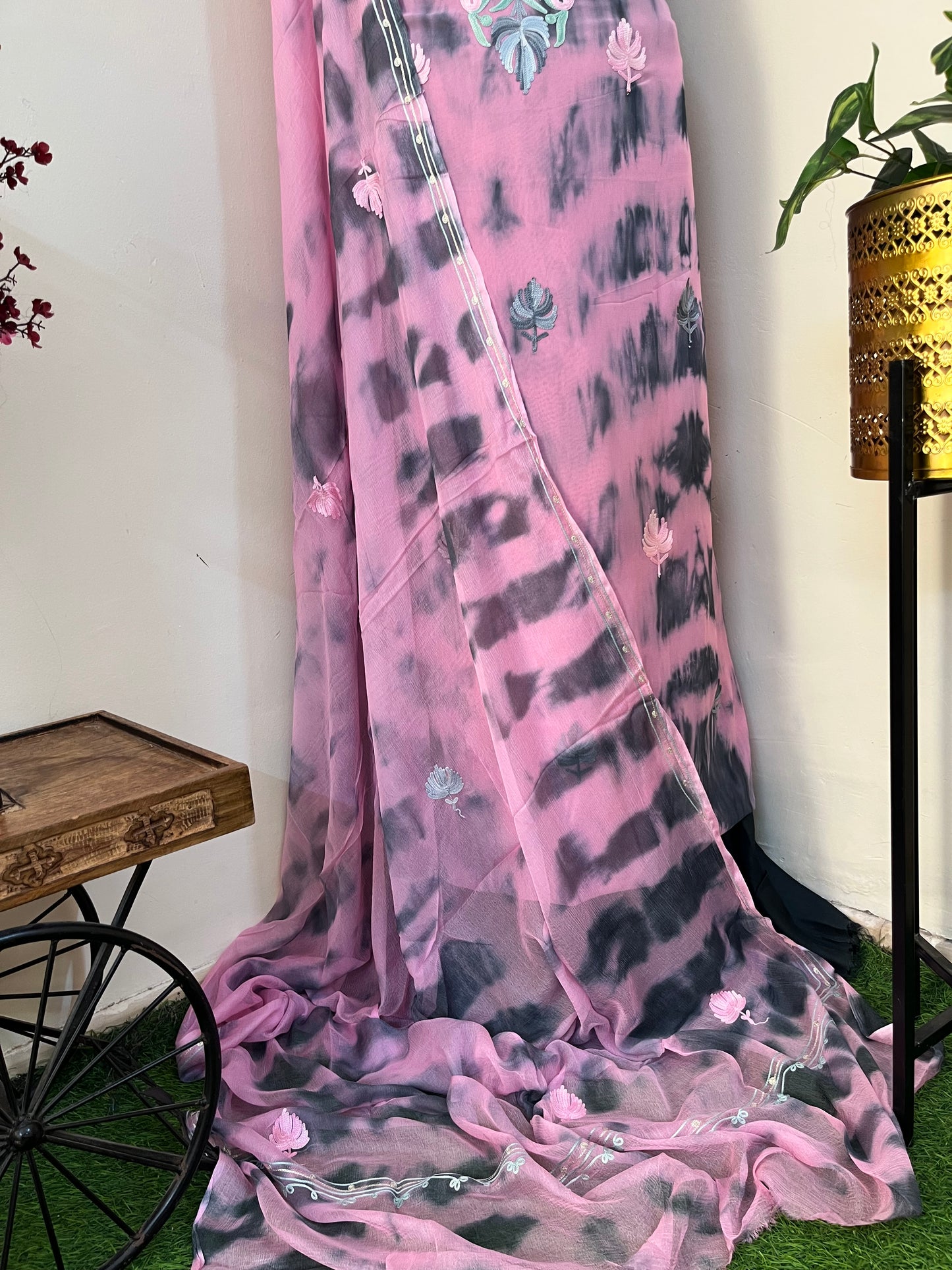 Rose Pink Pure Georgette Ty Dy Kashmiri Suit
