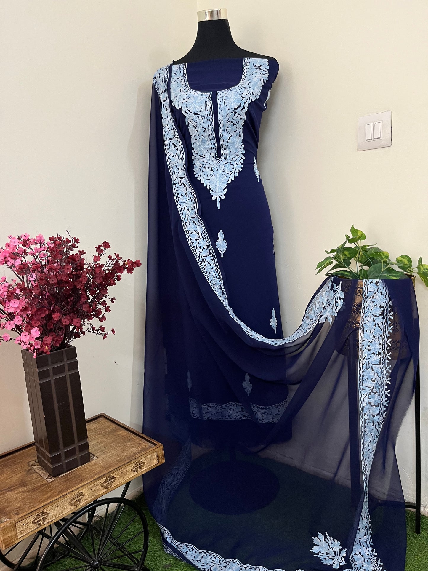 Navy blue Georgette Kashmiri Suit