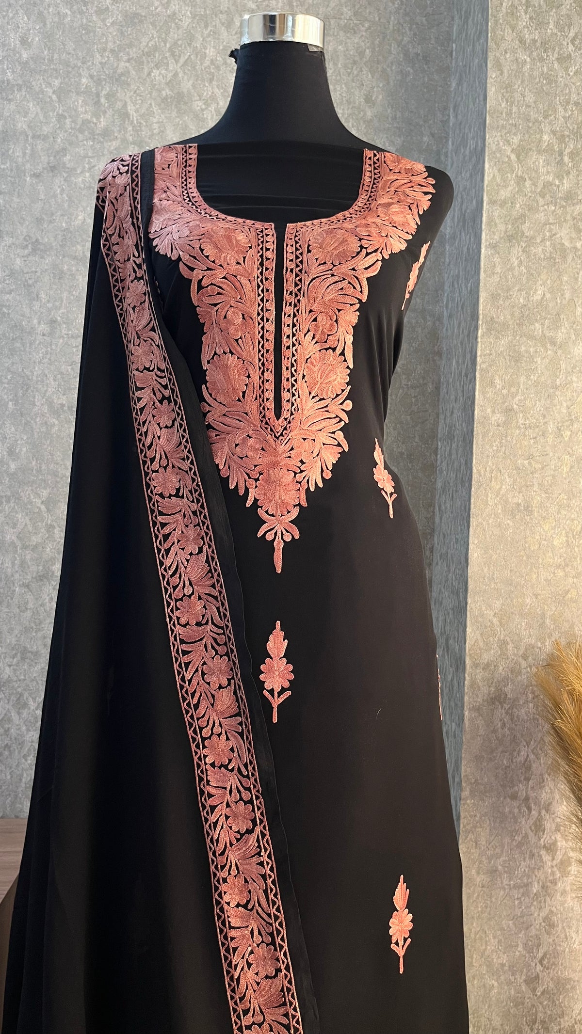 Georgette Black 3 Pc Kashmiri Suit