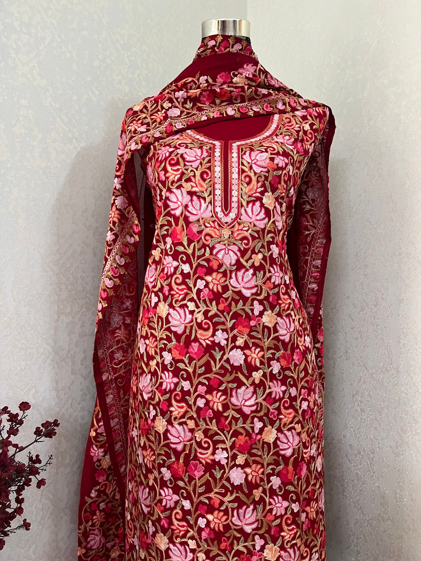Maroon Cotton Kashmiri Suit