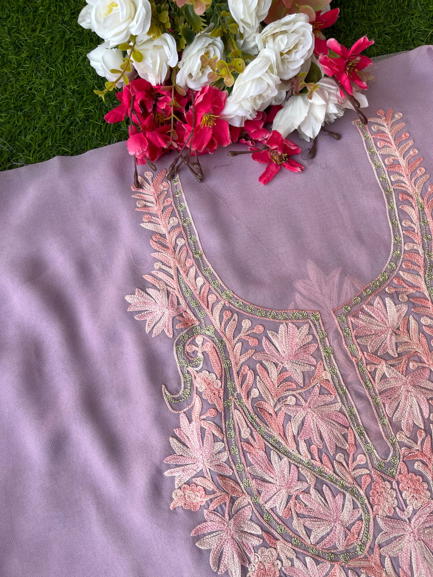 Lilac Georgette Kashmiri Kurta Material