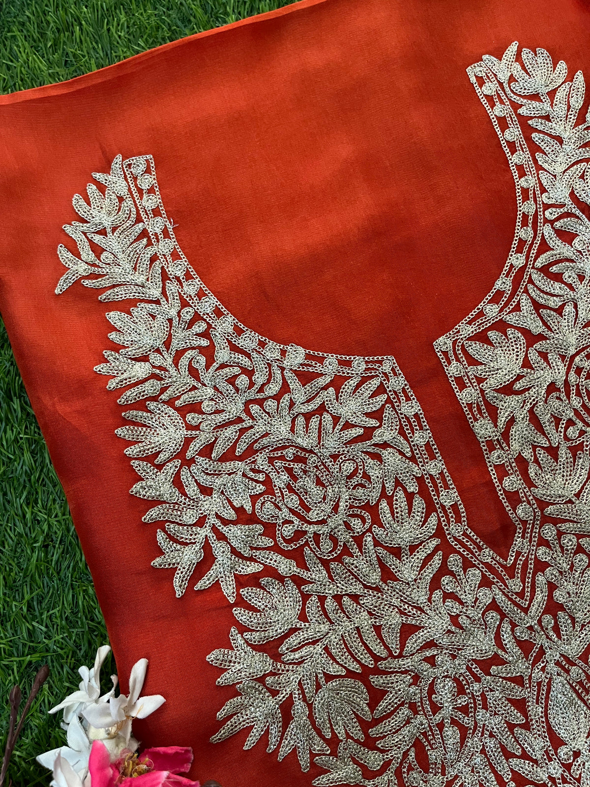 Rust Silk Tilla Kashmiri Suit