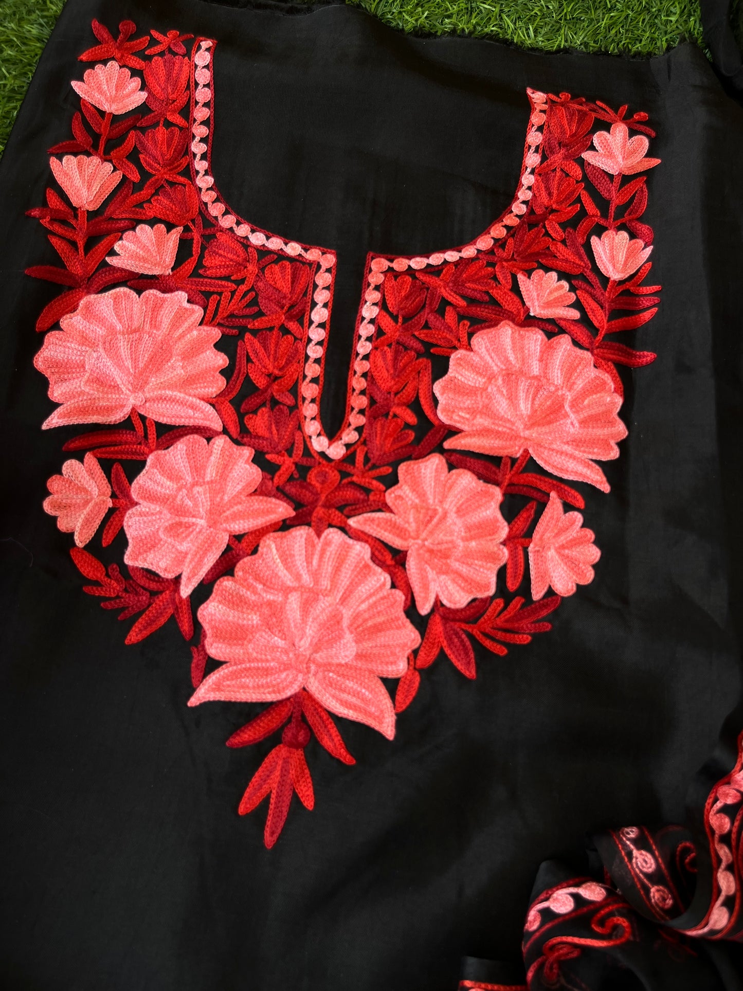 Black Opada Silk Kashmiri Suit