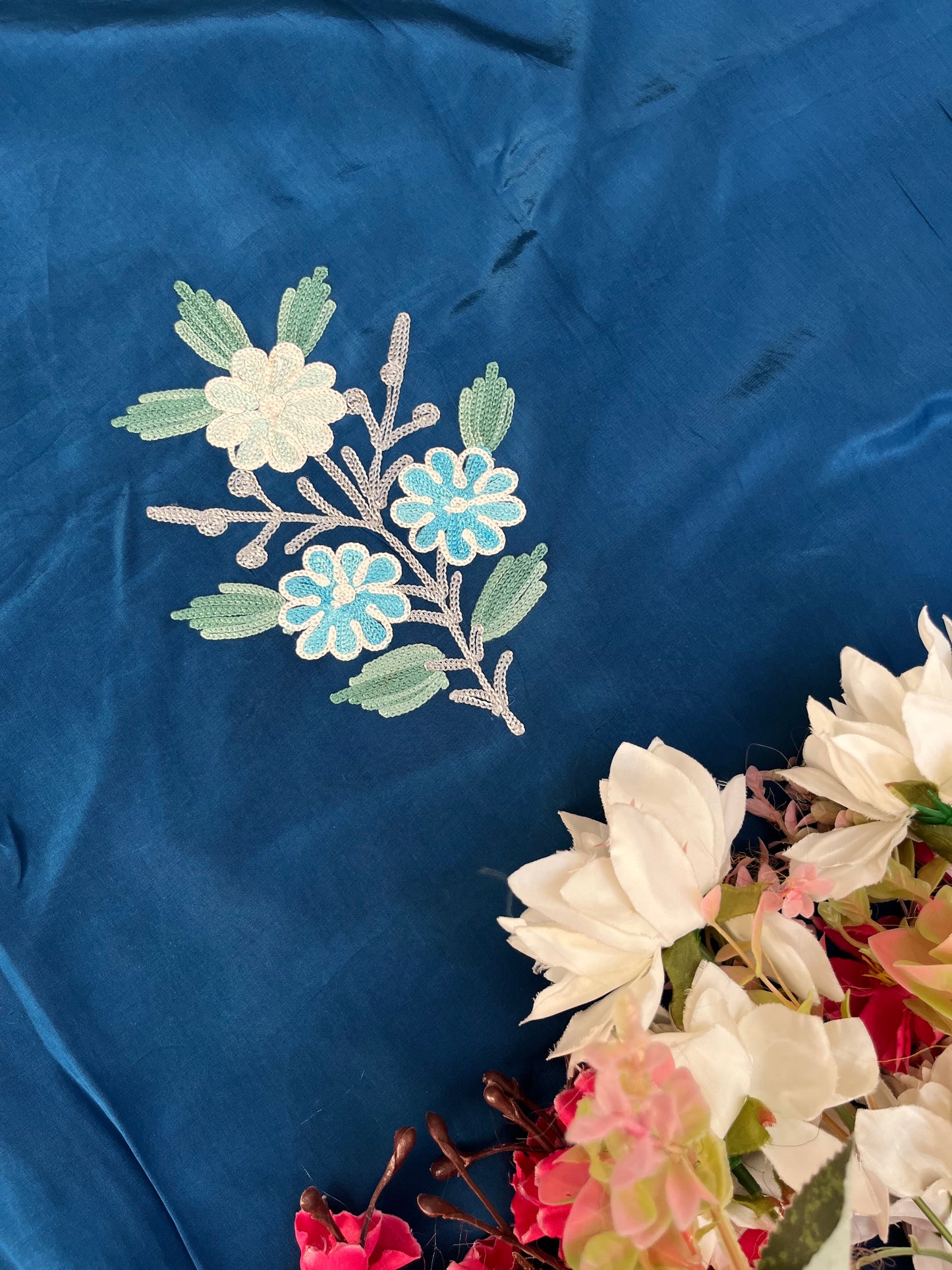 Cobalt Blue Kalaa’ Crape Kashmiri Suit