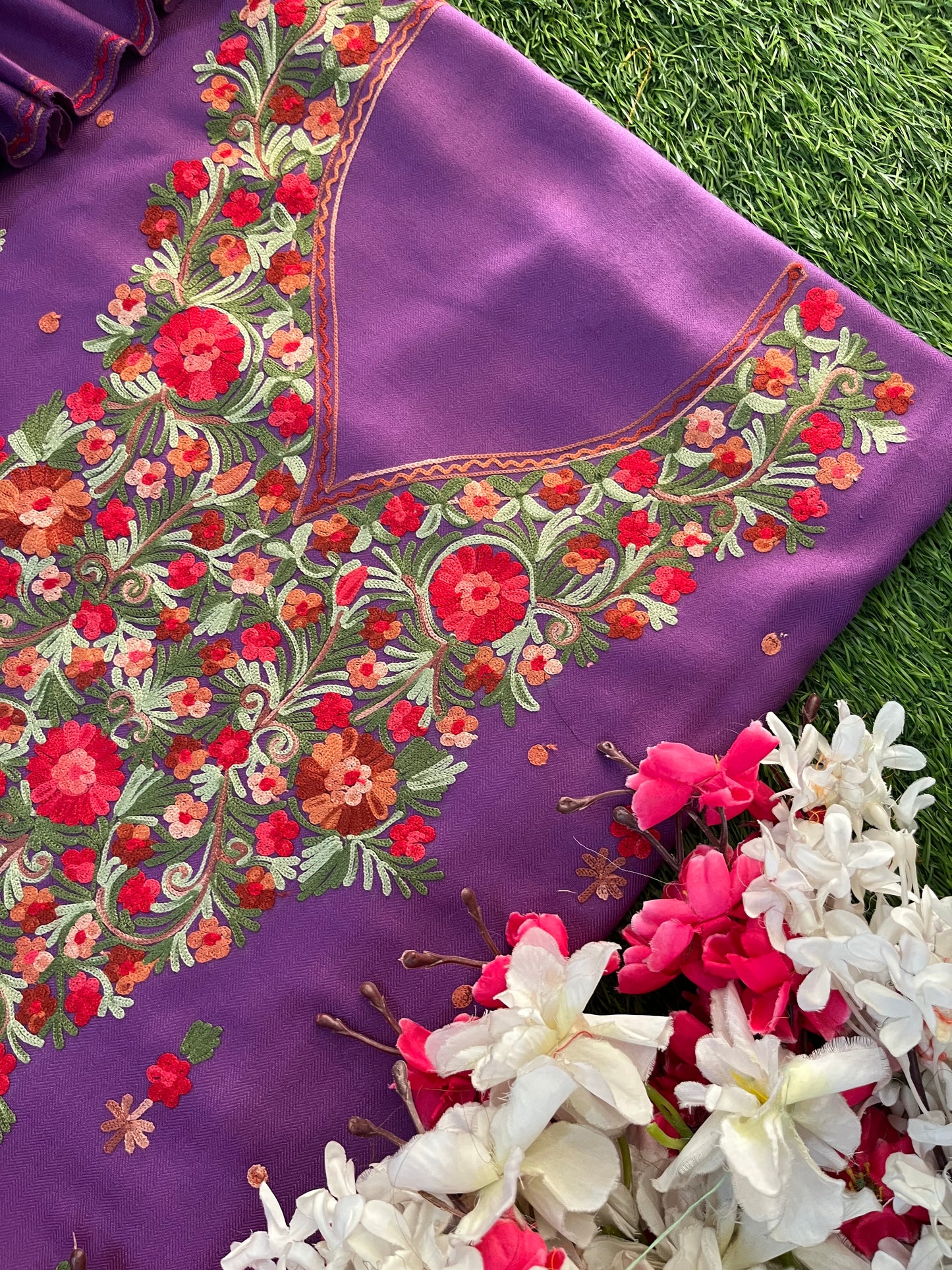 Lavender Woollen Aari Embroidered 3pc suit
