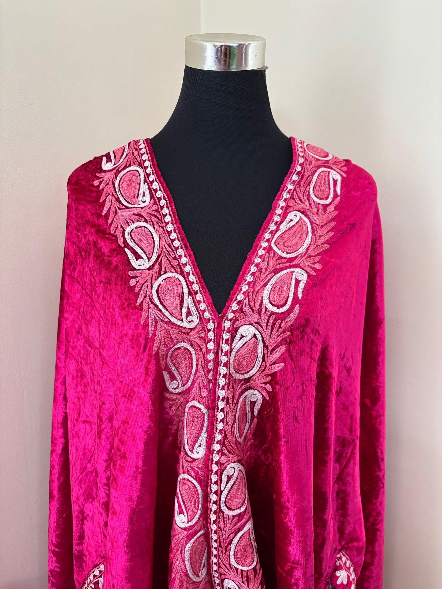 Hot Pink Aari Embroidered Makhmal Cape