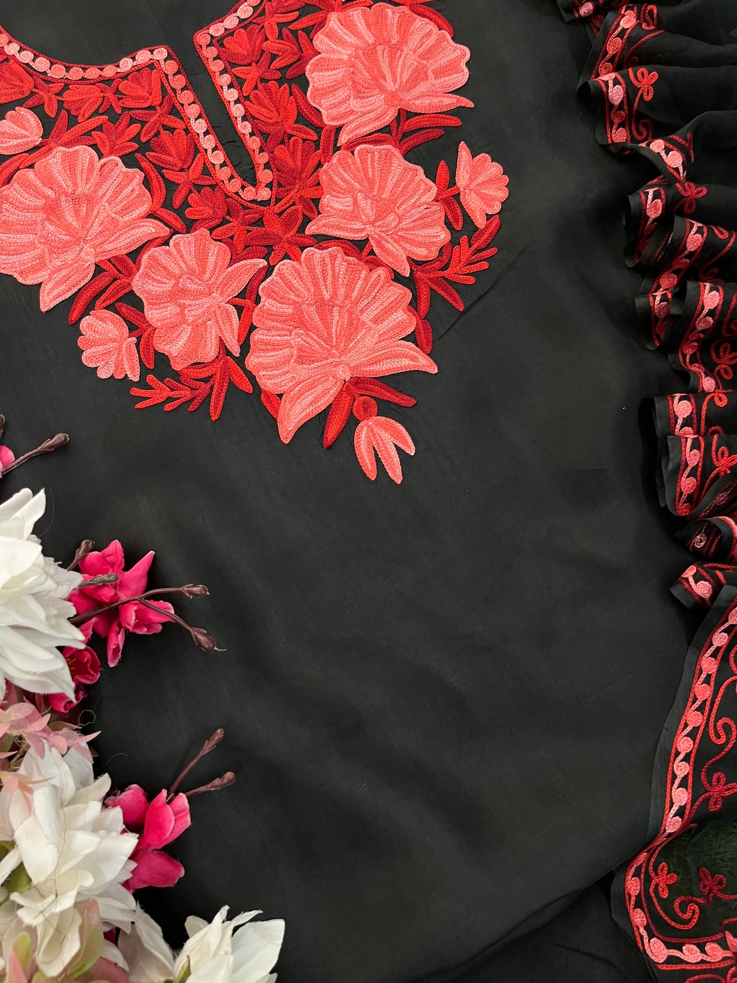 Black Opada Silk Kashmiri Suit