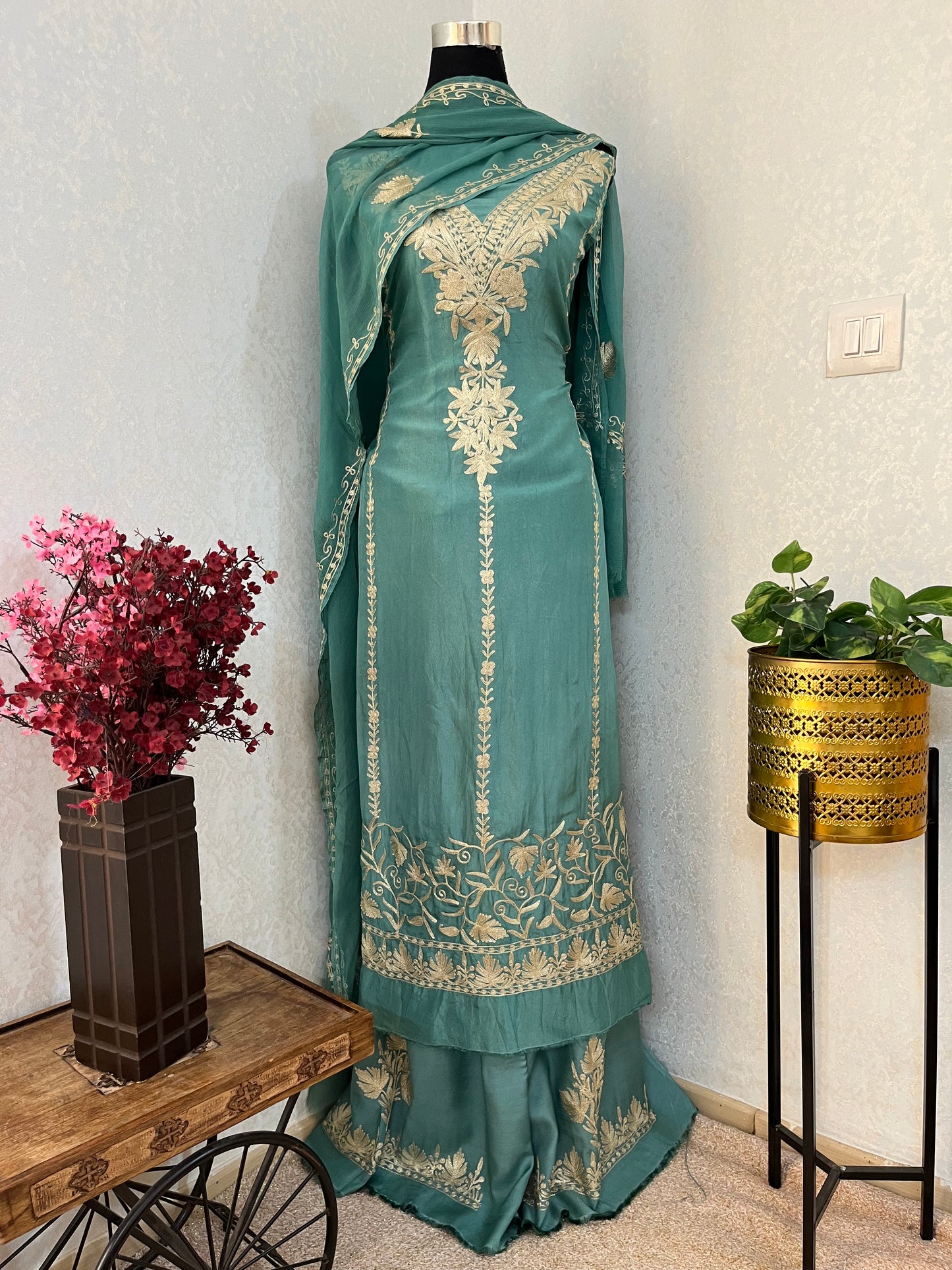 Soft Blue Tilla Kashmiri Silk Suit