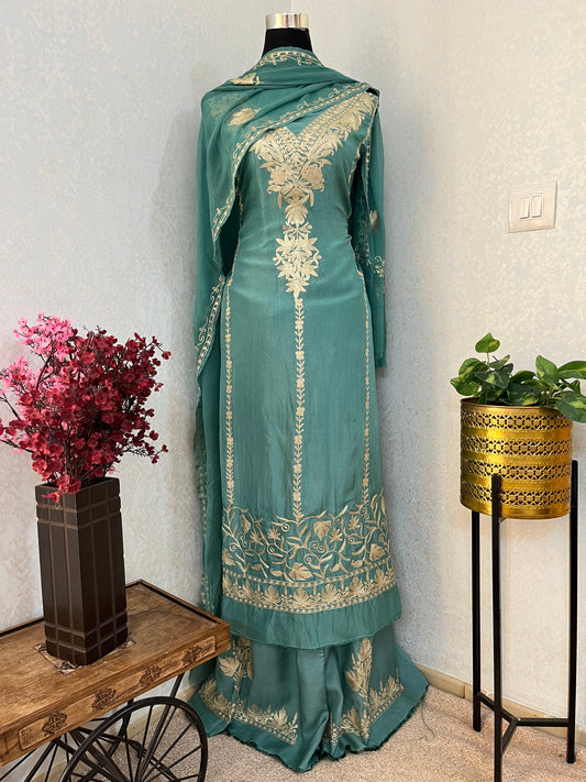Soft Blue Tilla Kashmiri Silk Suit