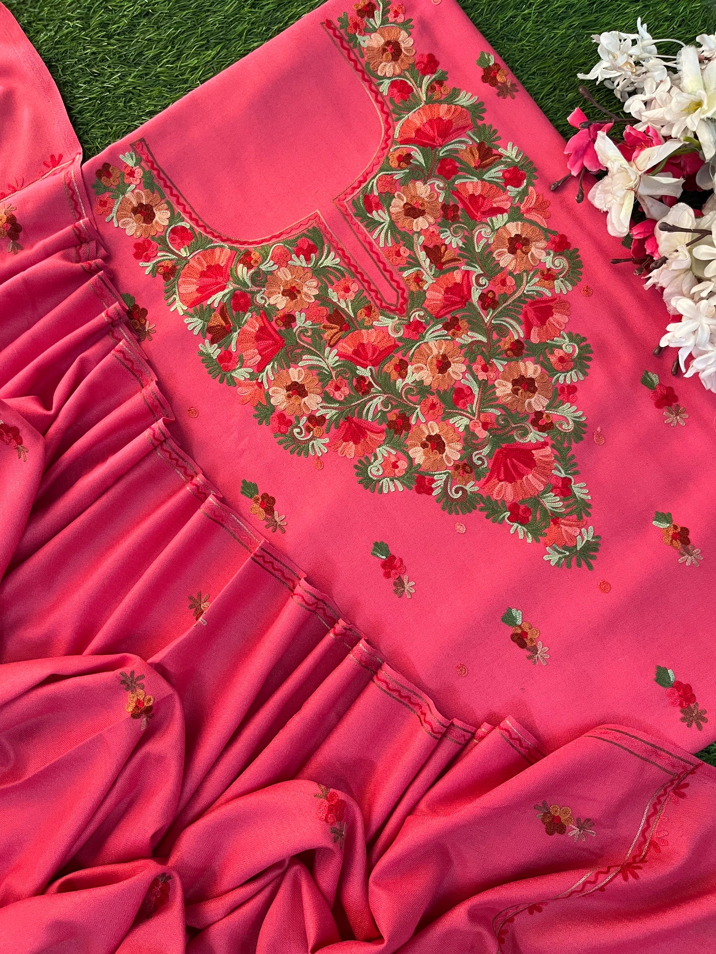 Candy Pink Woollen Aari Embroidered 3pc suit