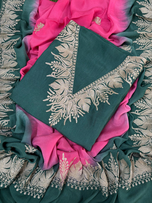 Sanam Green Silk Kashmiri Suit