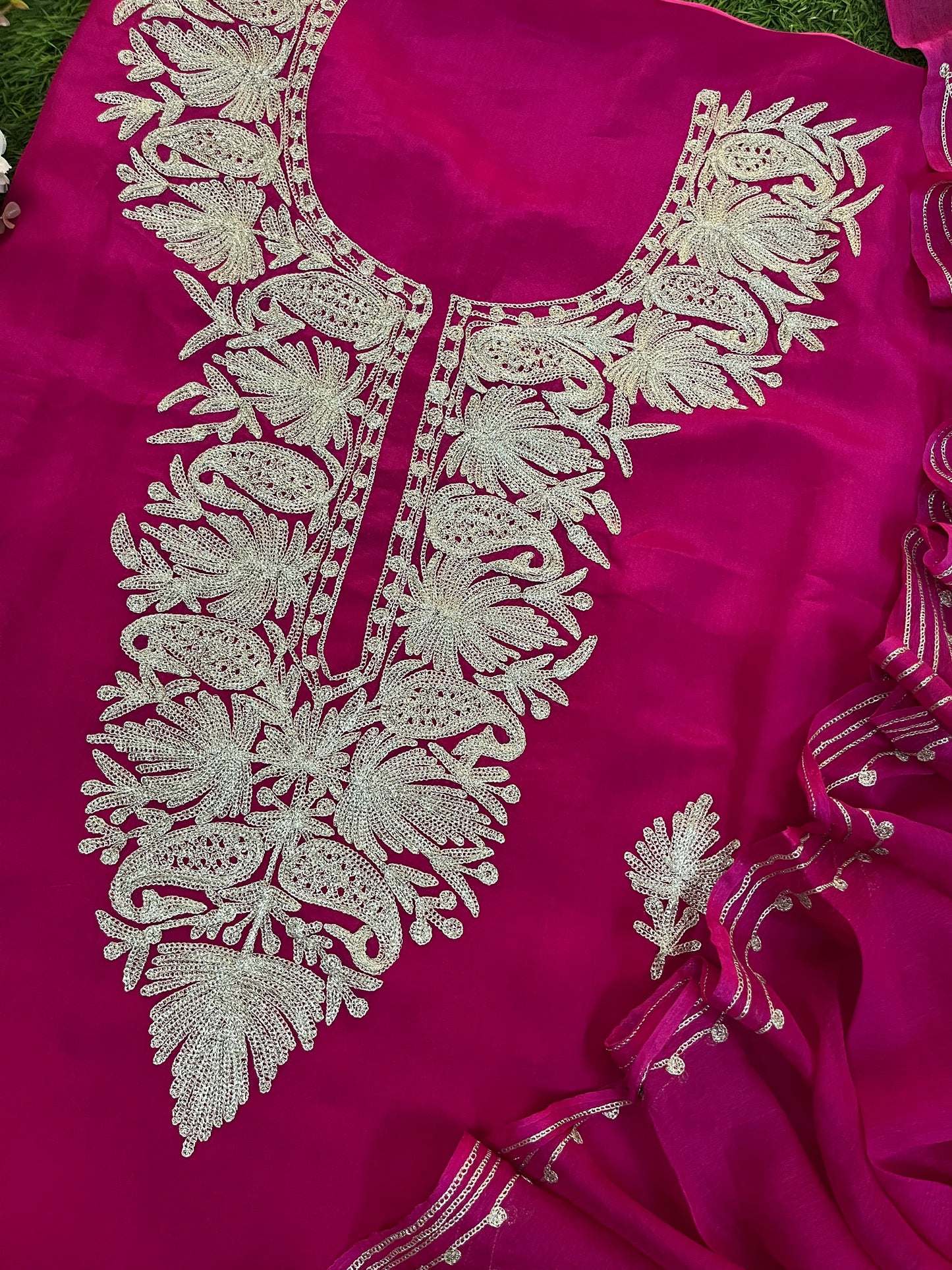 Hot Pink Silk Tilla Kashmiri Suit