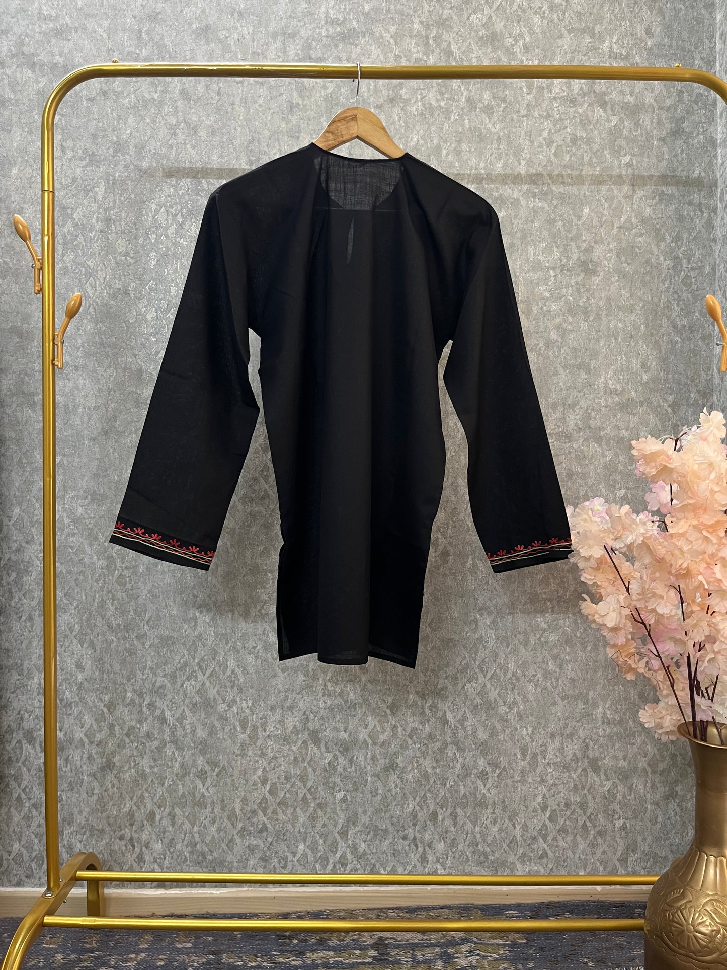 Black Cotton Aari Work Kurta